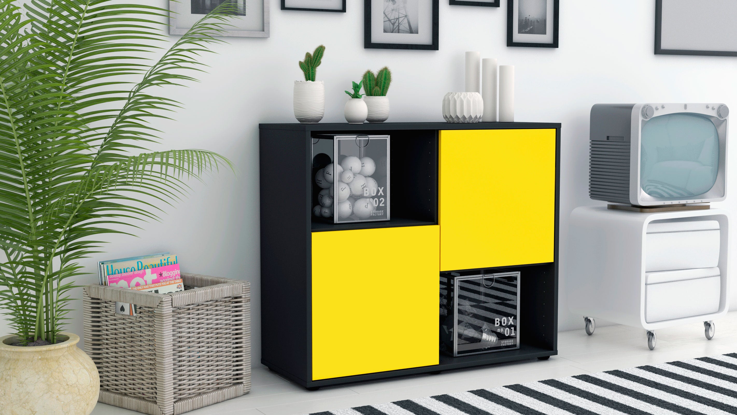 Sideboard - Caralina - Design Farbakzent - Freistehend mit Push to open  92 cm Anthrazit
