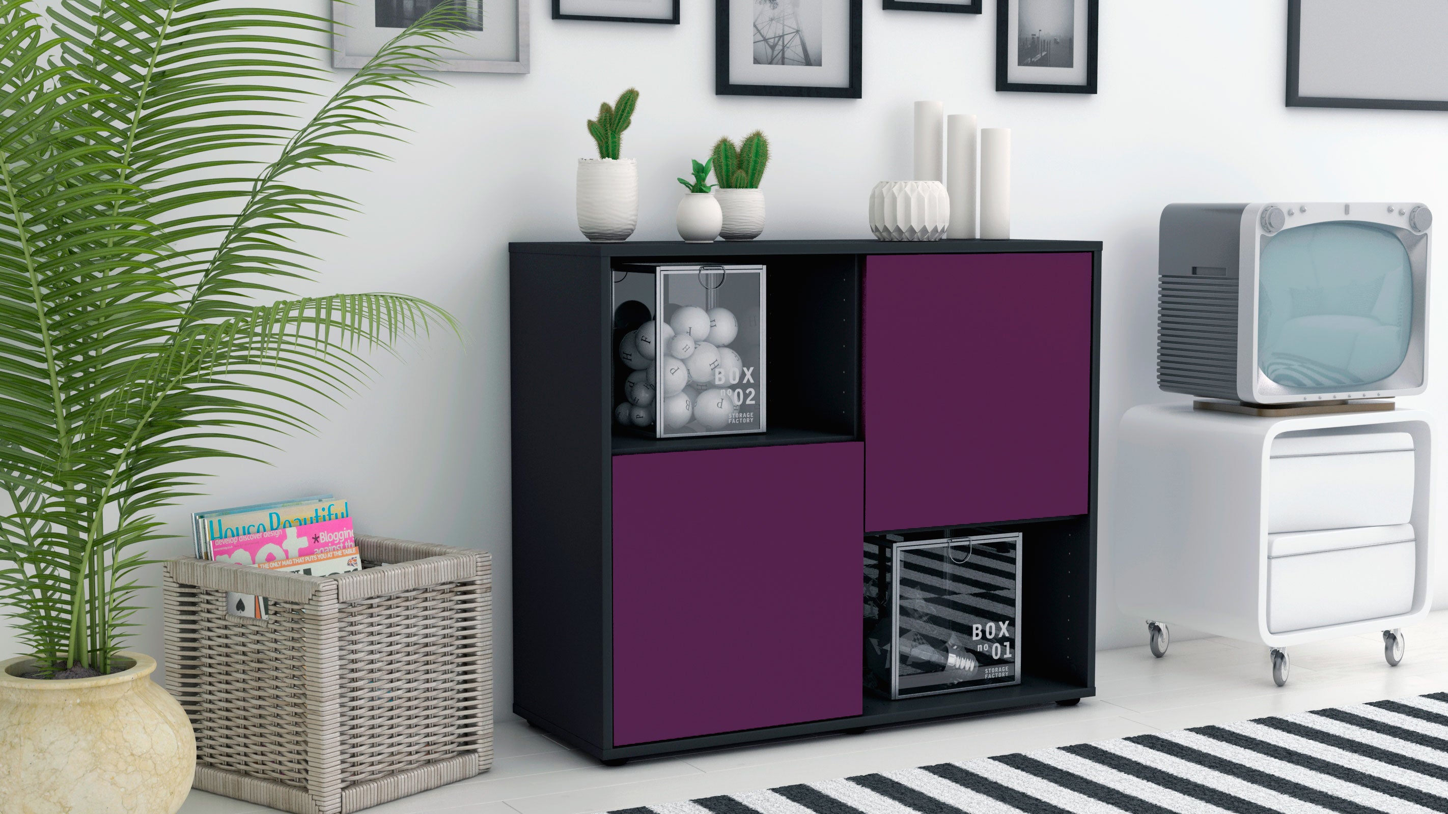 Sideboard - Caralina - Design Farbakzent - Freistehend mit Push to open  92 cm Anthrazit