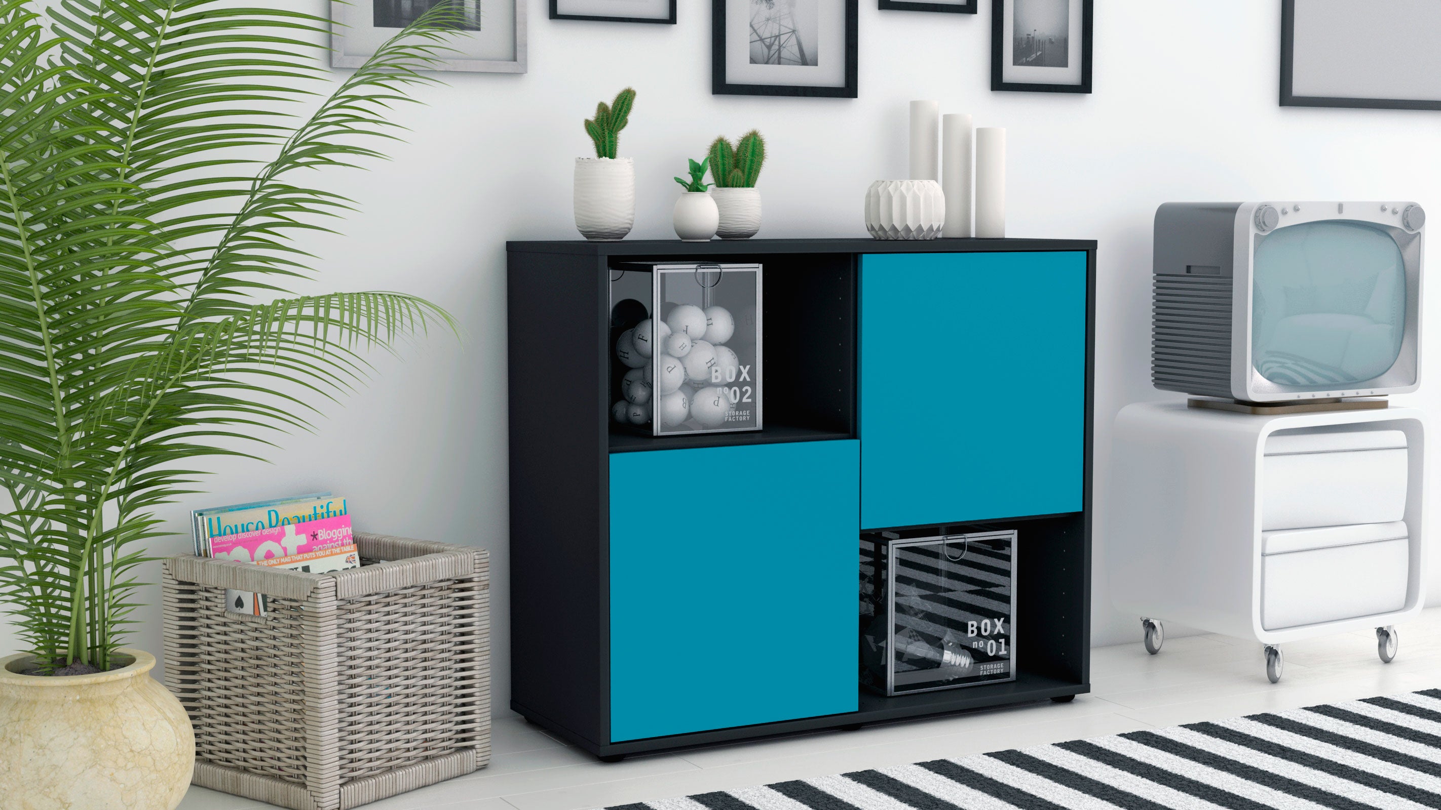 Sideboard - Caralina - Design Farbakzent - Freistehend mit Push to open  92 cm Anthrazit