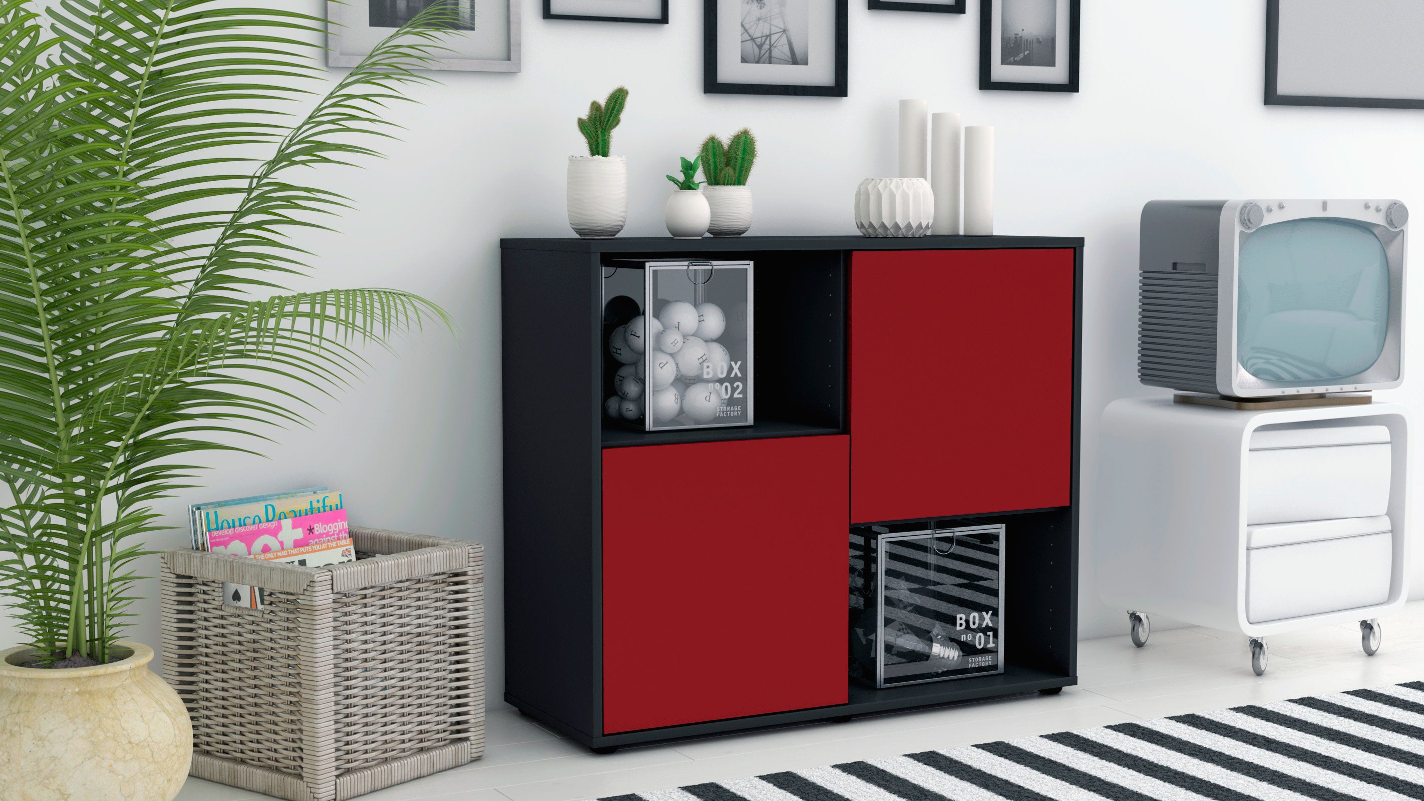 Sideboard - Caralina - Design Farbakzent - Freistehend mit Push to open  92 cm Anthrazit