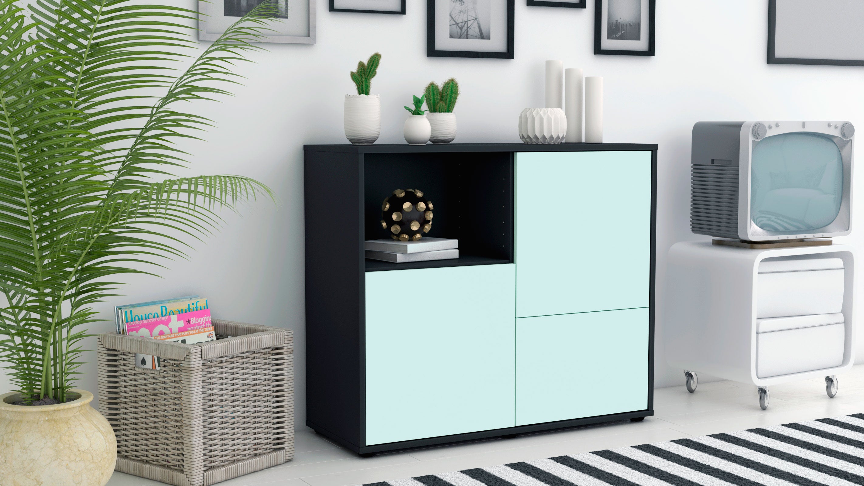 Sideboard - Carina - Design Farbakzent - Freistehend mit Push to open  92 cm Anthrazit