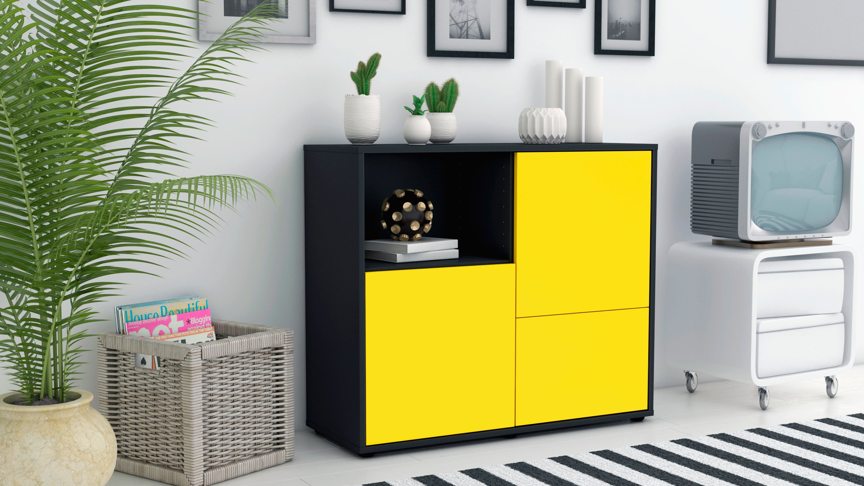 Sideboard - Carina - Design Farbakzent - Freistehend mit Push to open  92 cm Anthrazit