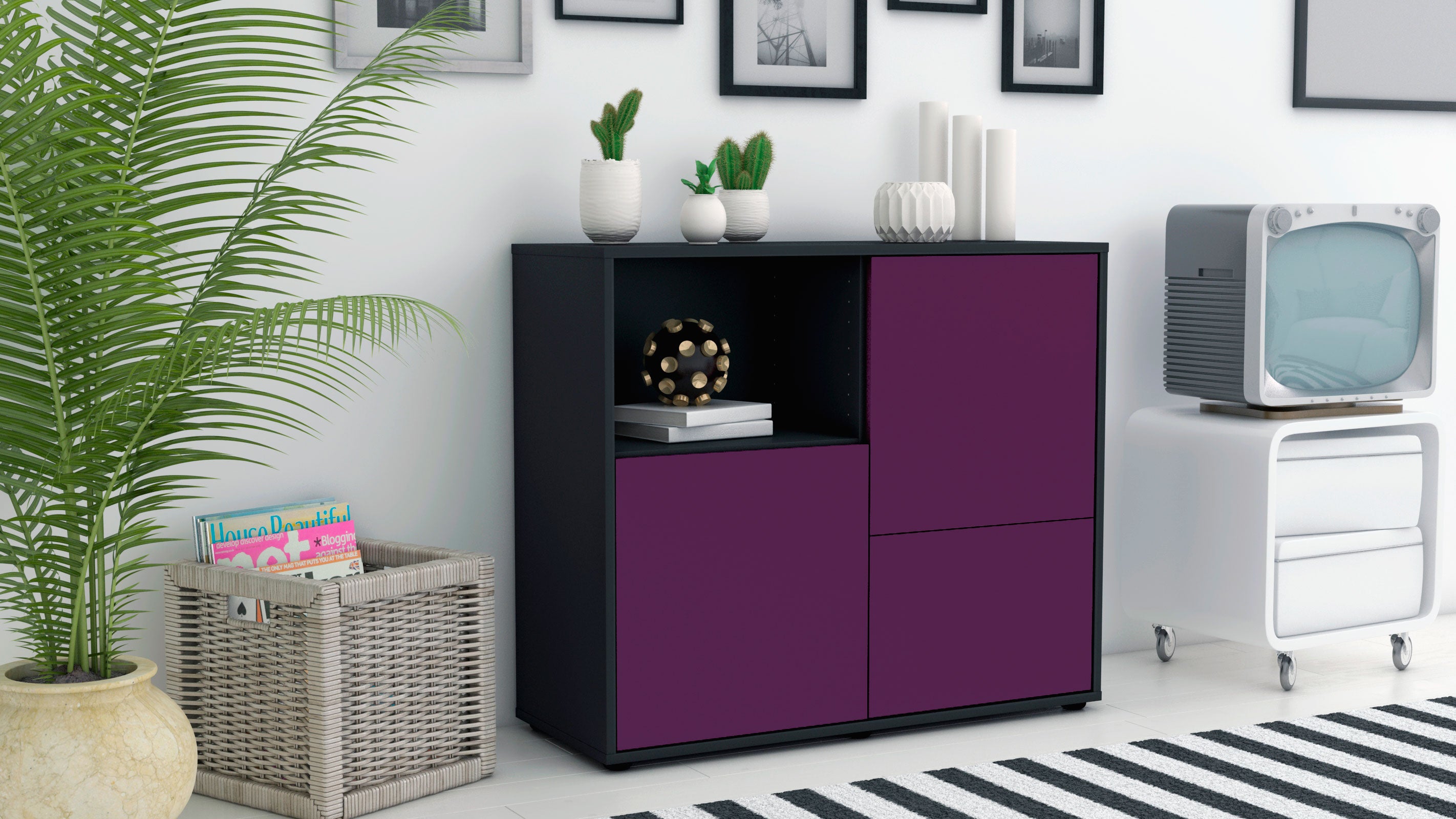 Sideboard - Carina - Design Farbakzent - Freistehend mit Push to open  92 cm Anthrazit