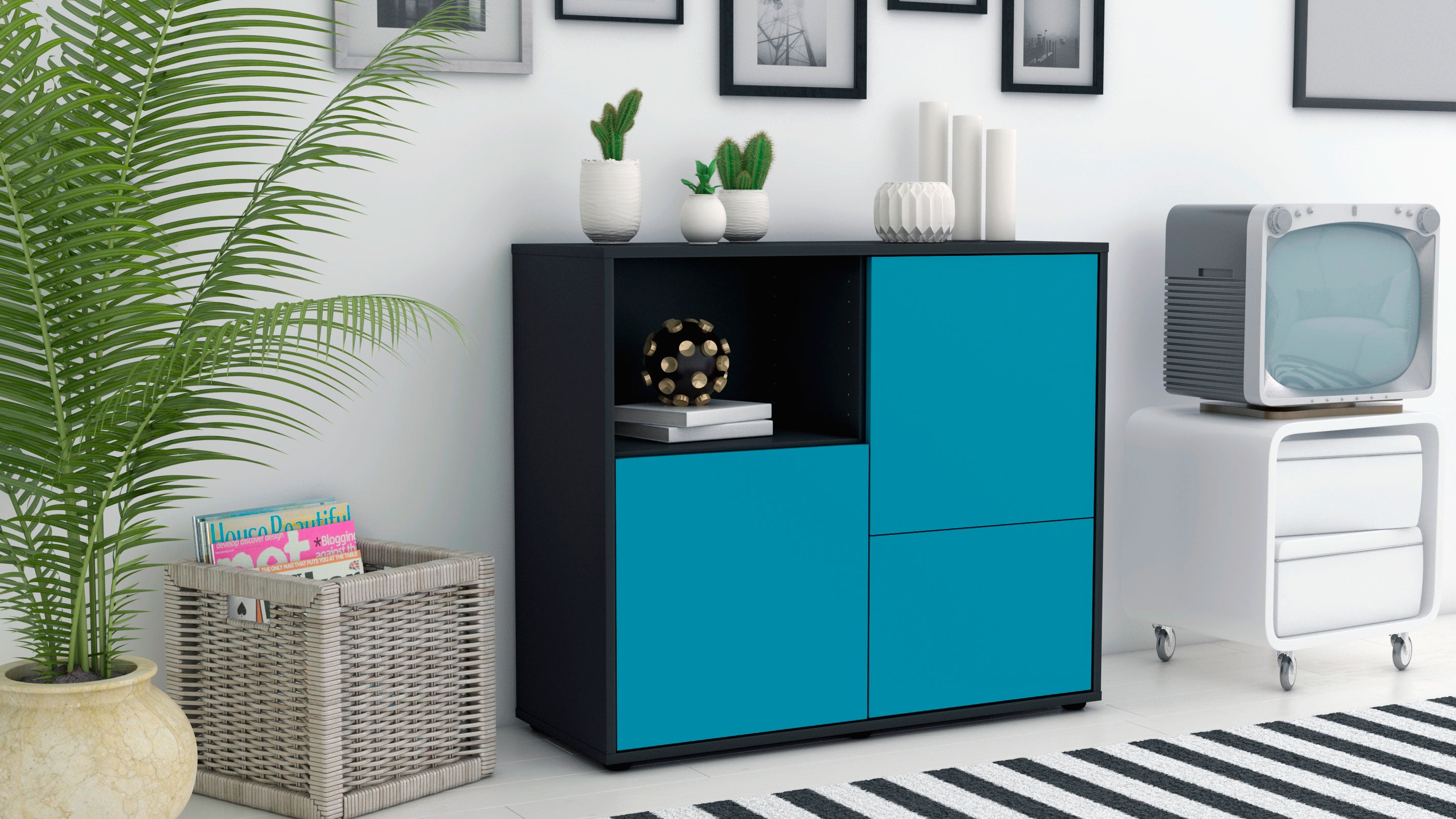 Sideboard - Carina - Design Farbakzent - Freistehend mit Push to open  92 cm Anthrazit