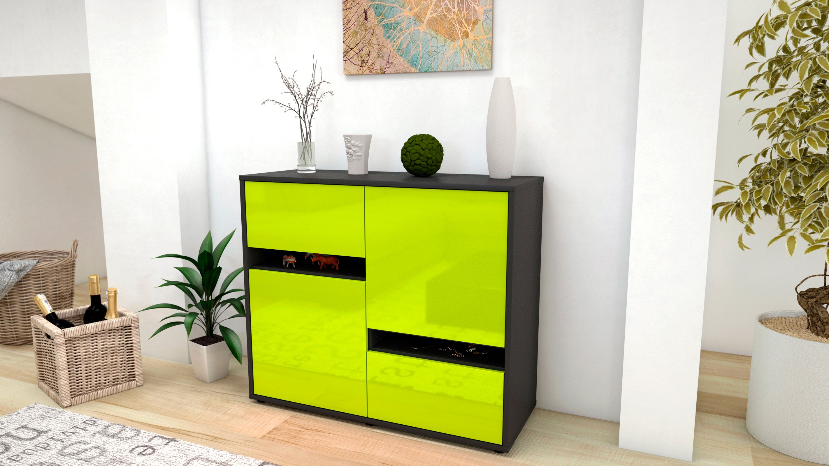 Sideboard - Carlotta - Design Hochglanz - Freistehend mit Push to open  92 cm Anthrazit