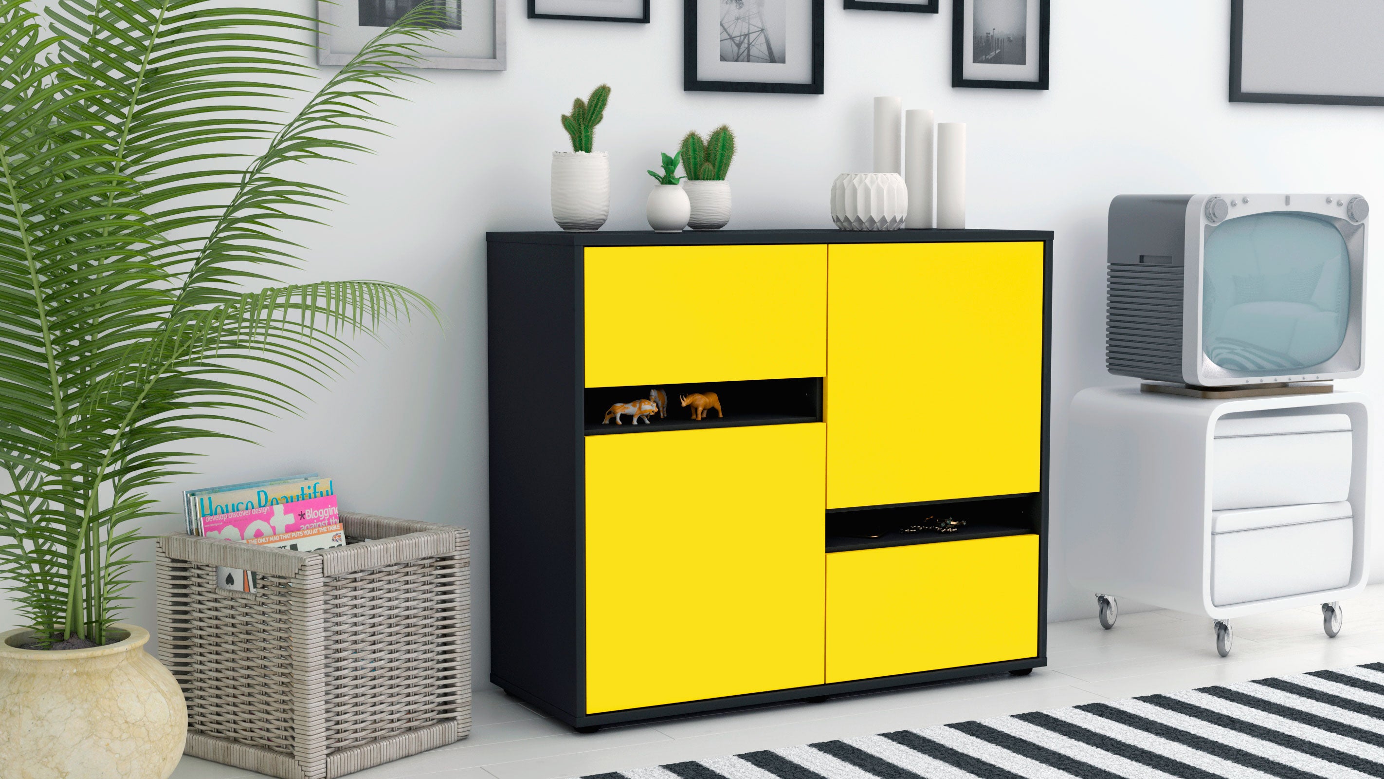 Sideboard - Carlotta - Design Farbakzent - Freistehend mit Push to open  92 cm Anthrazit