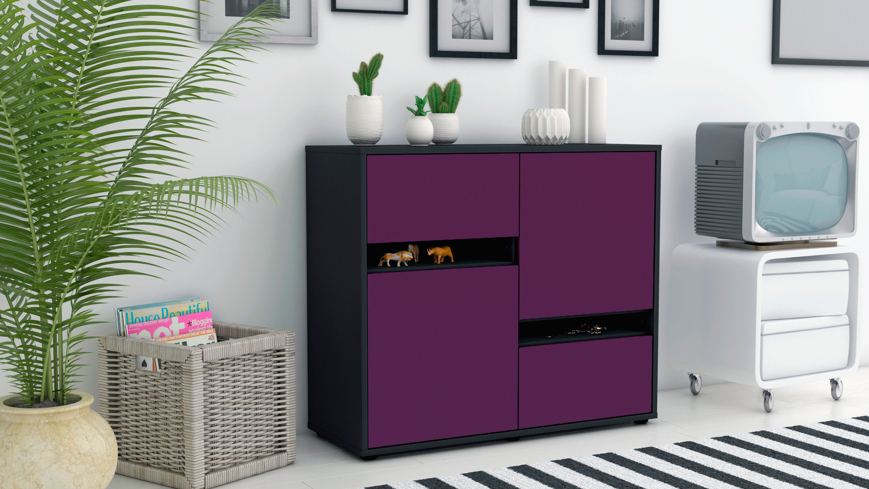 Sideboard - Carlotta - Design Farbakzent - Freistehend mit Push to open  92 cm Anthrazit