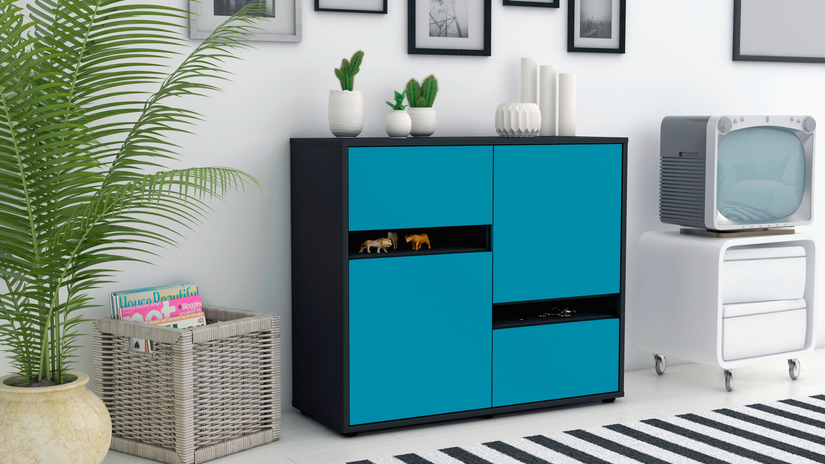 Sideboard - Carlotta - Design Farbakzent - Freistehend mit Push to open  92 cm Anthrazit
