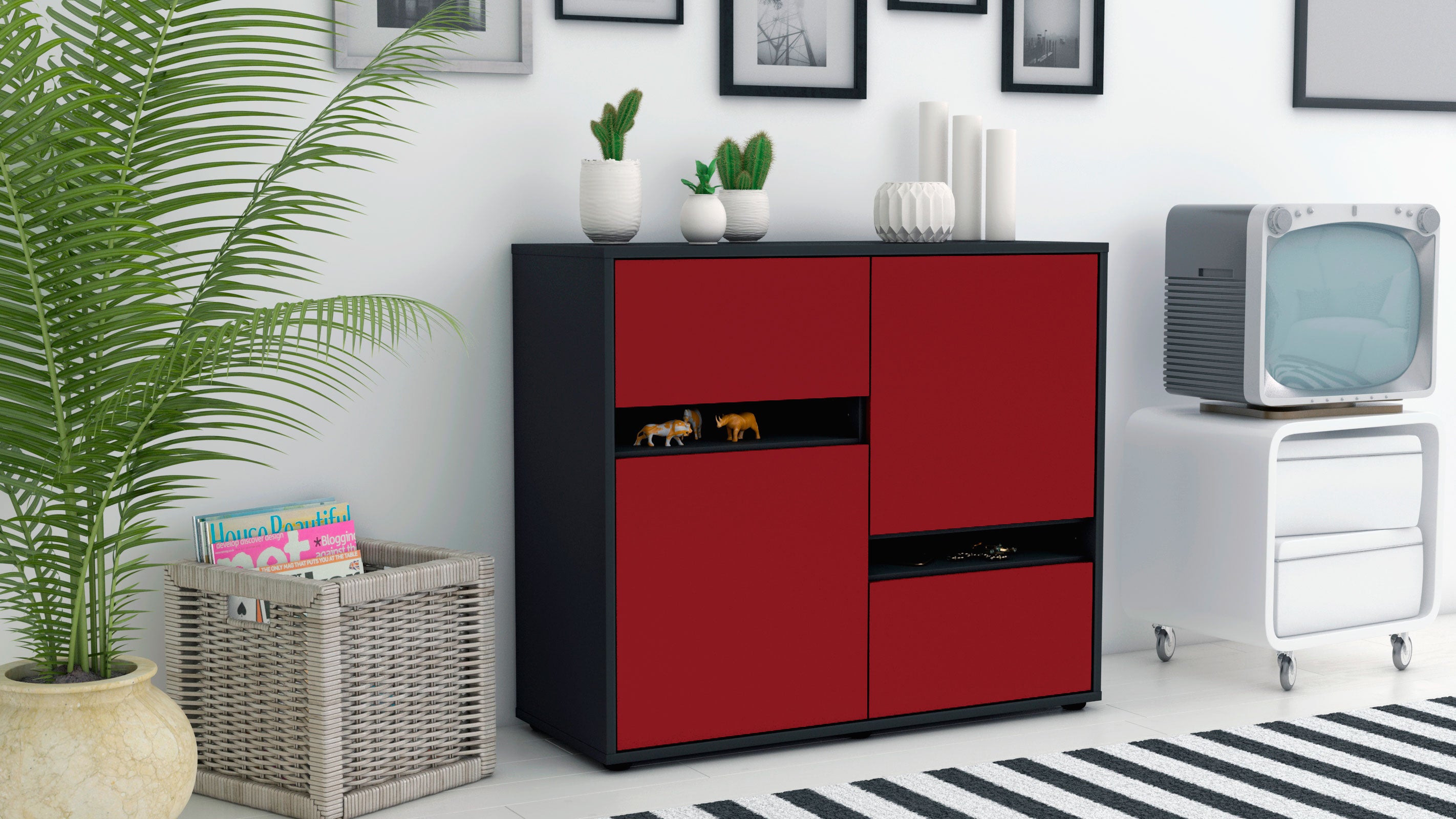 Sideboard - Carlotta - Design Farbakzent - Freistehend mit Push to open  92 cm Anthrazit