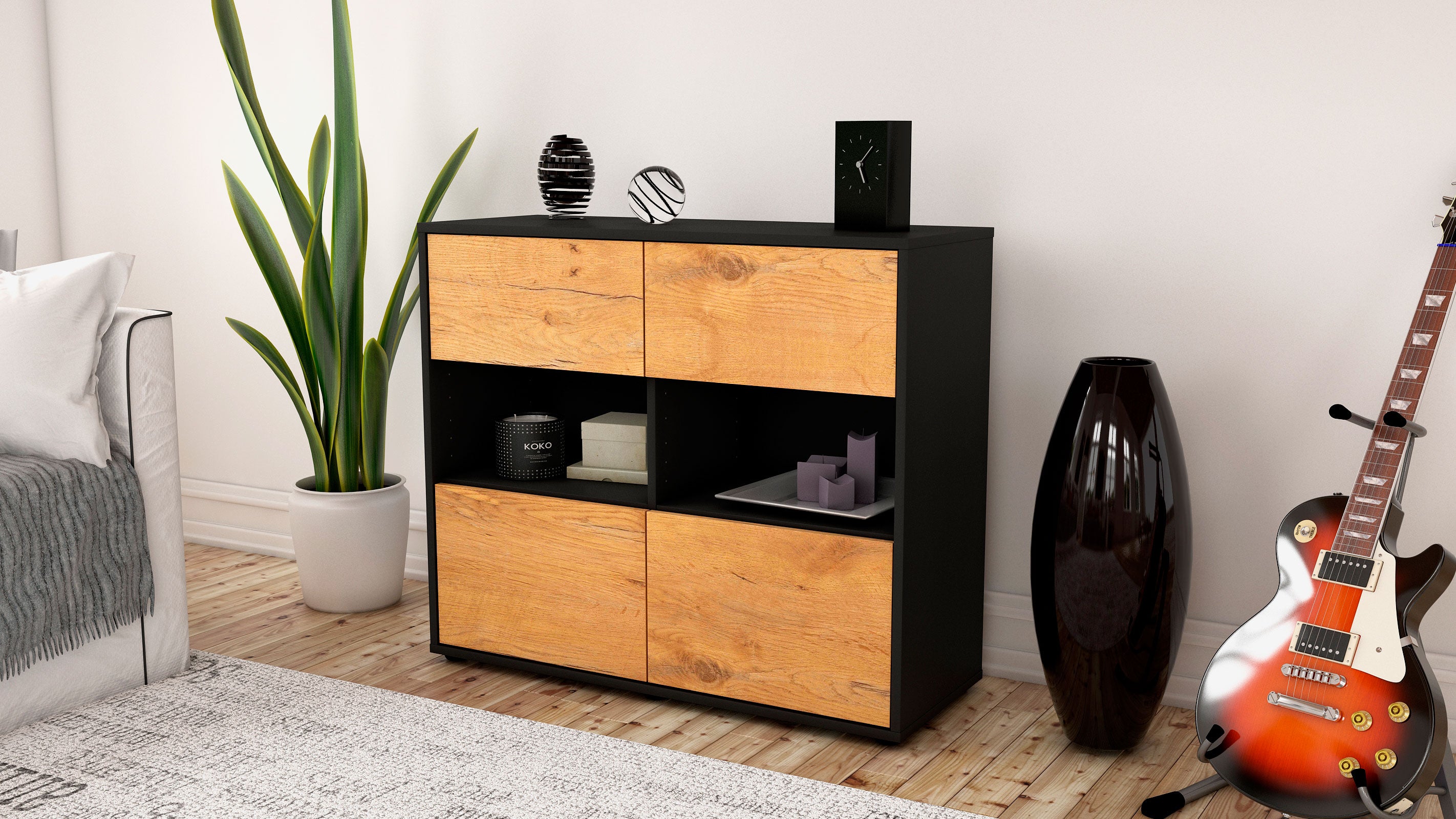 Sideboard - Carmen - Design Holzdekor - Freistehend mit Push to open  92 cm Anthrazit