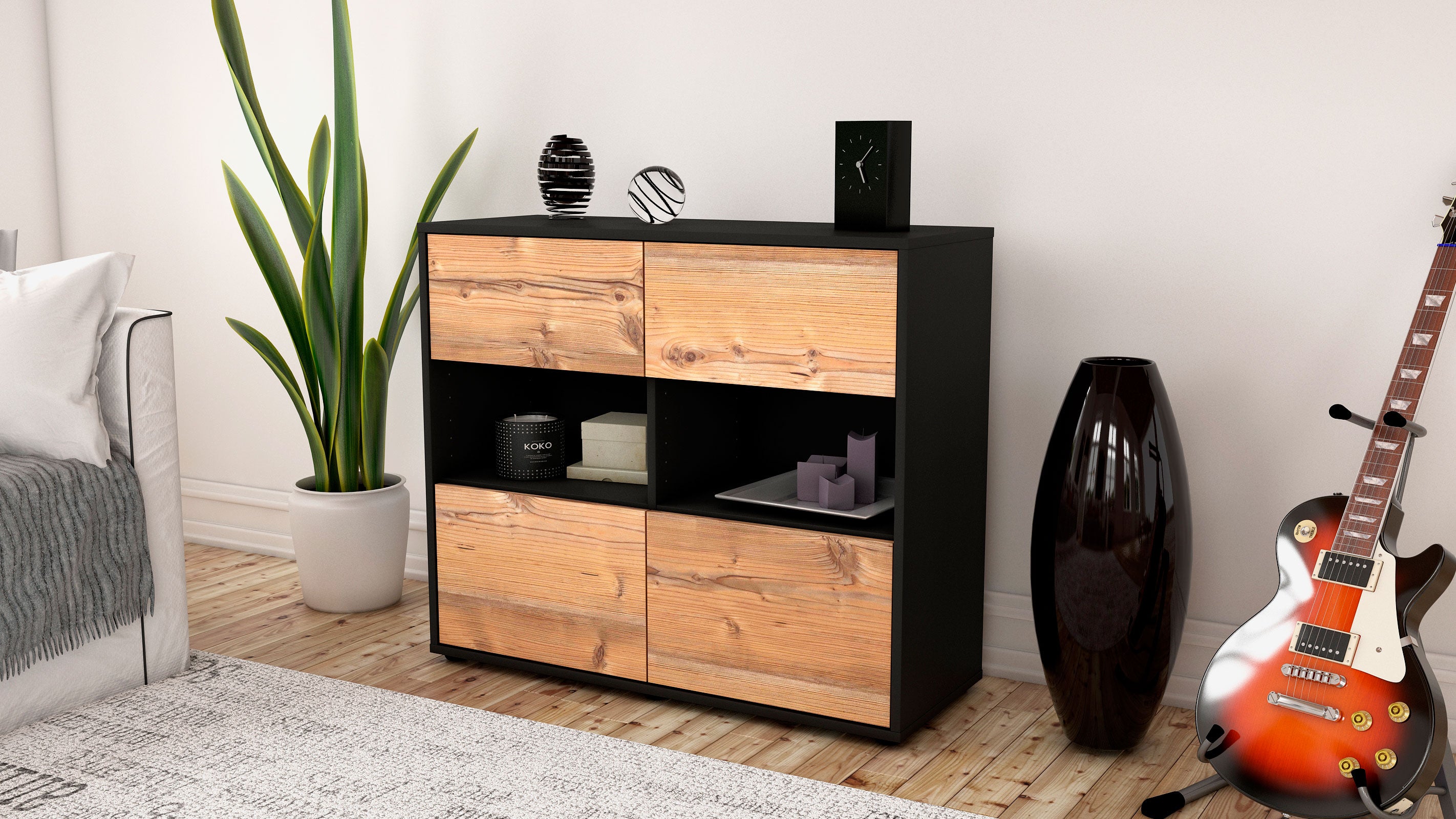 Sideboard - Carmen - Design Holzdekor - Freistehend mit Push to open  92 cm Anthrazit