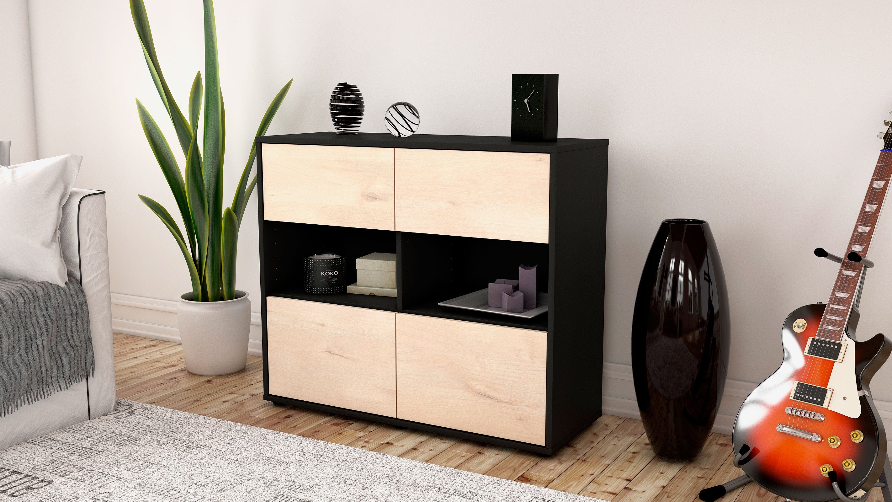 Sideboard - Carmen - Design Holzdekor - Freistehend mit Push to open  92 cm Anthrazit