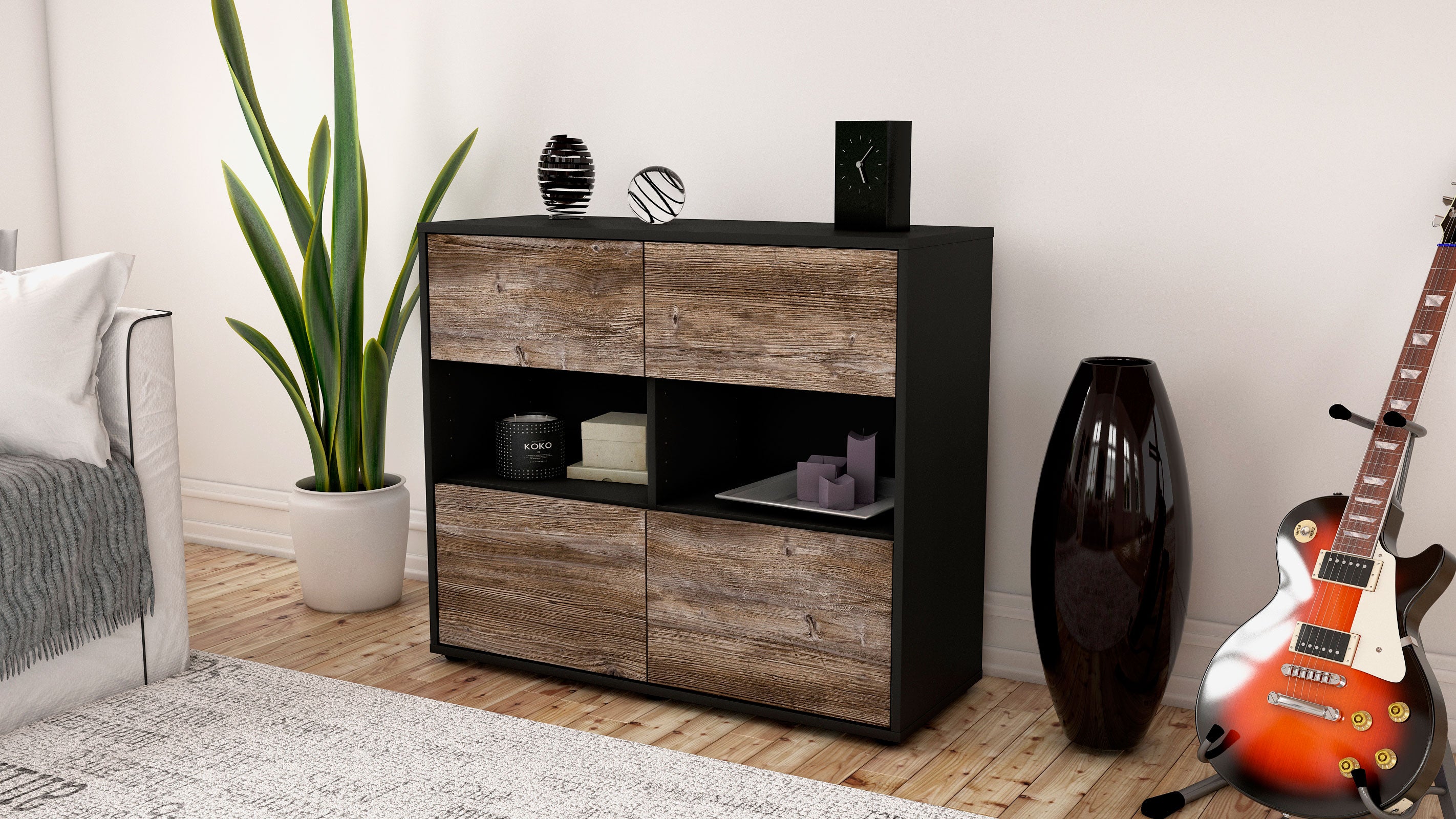 Sideboard - Carmen - Design Holzdekor - Freistehend mit Push to open  92 cm Anthrazit