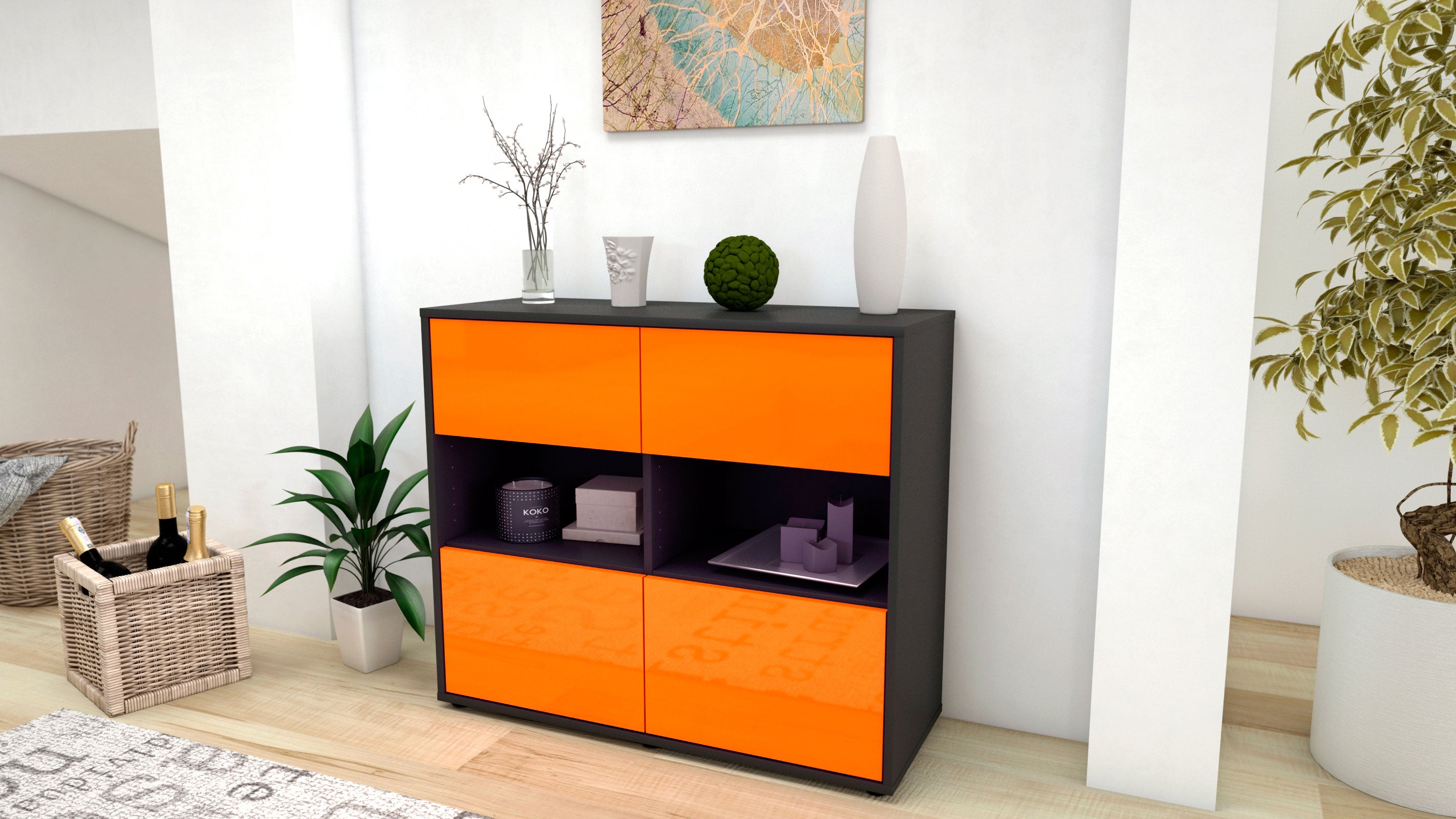 Sideboard - Carmen - Design Hochglanz - Freistehend mit Push to open  92 cm Anthrazit