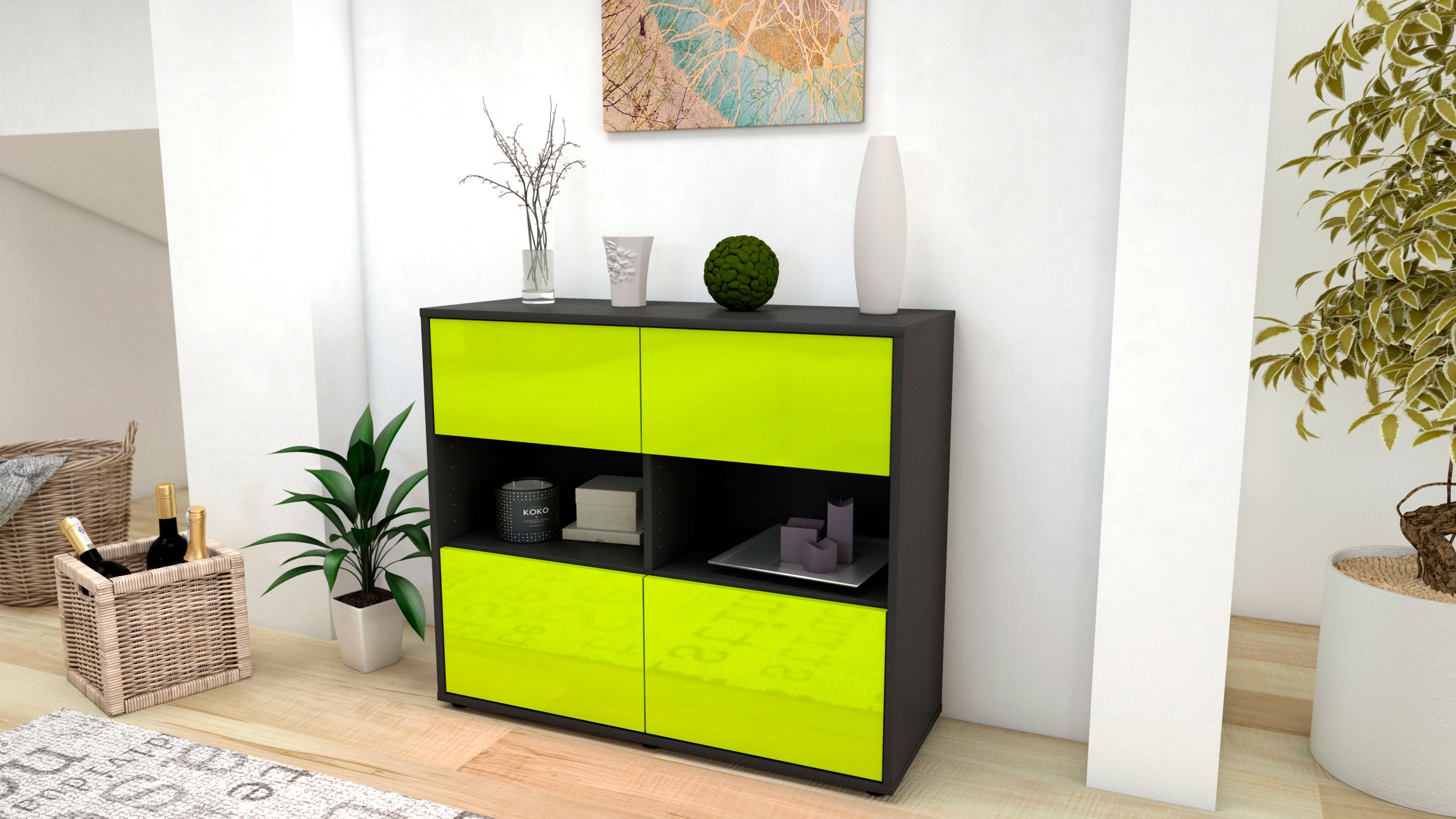 Sideboard - Carmen - Design Hochglanz - Freistehend mit Push to open  92 cm Anthrazit