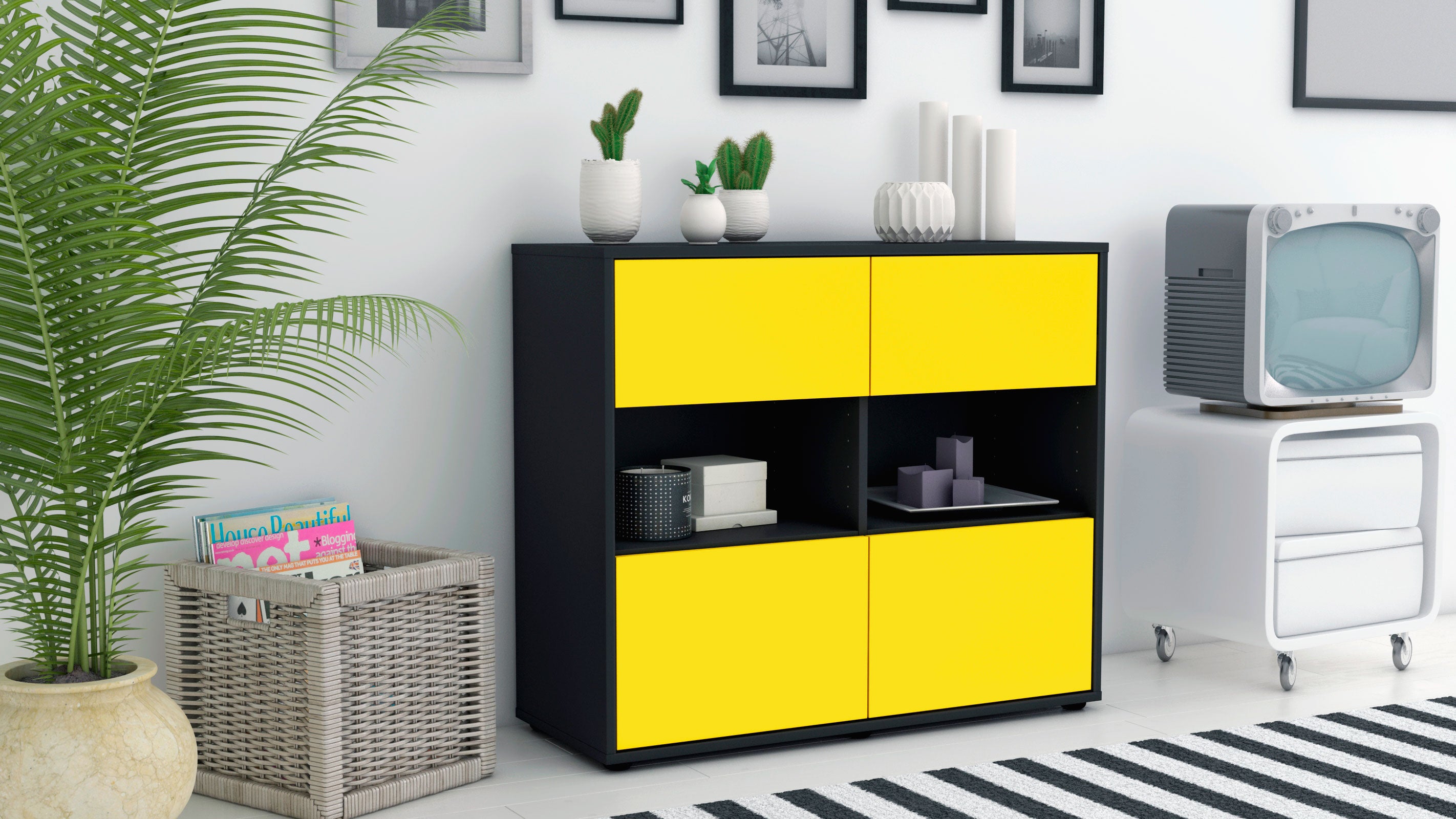 Sideboard - Carmen - Design Farbakzent - Freistehend mit Push to open  92 cm Anthrazit