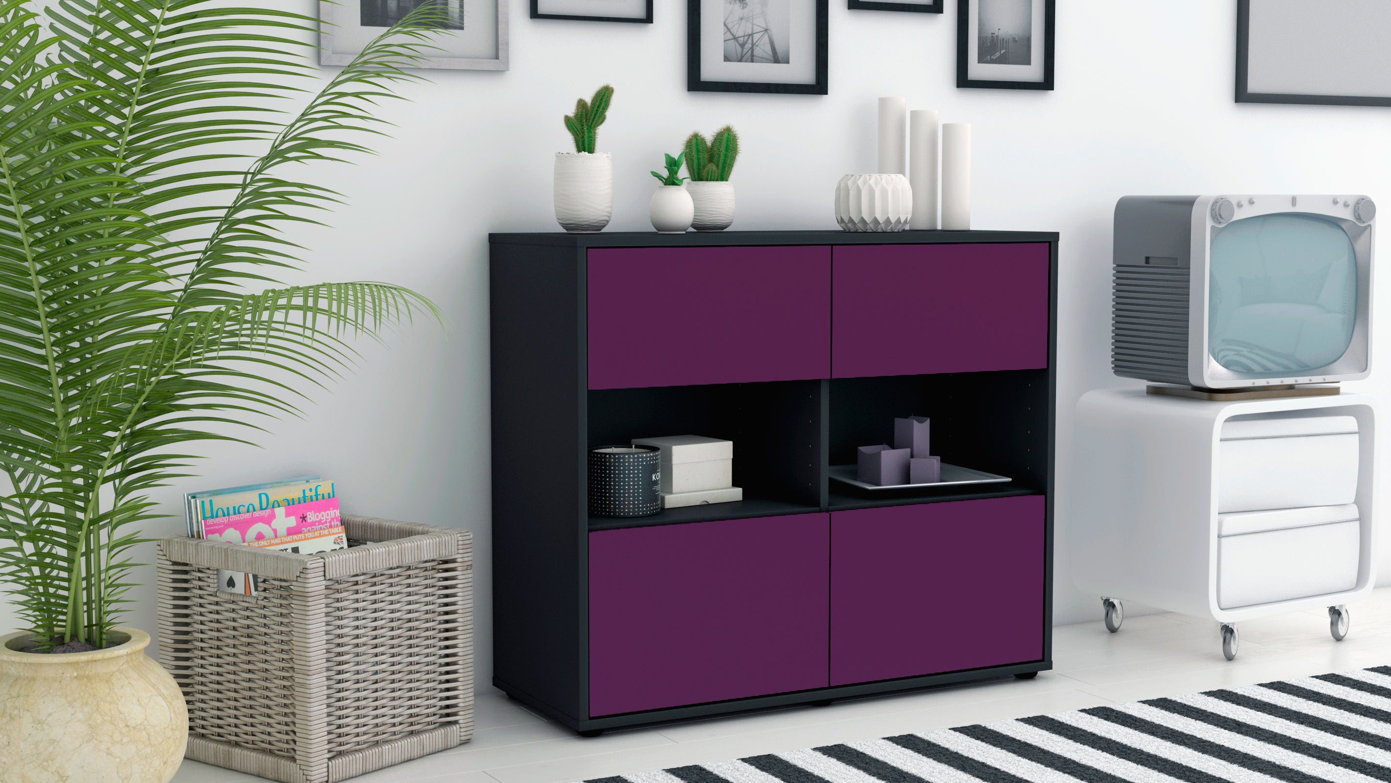 Sideboard - Carmen - Design Farbakzent - Freistehend mit Push to open  92 cm Anthrazit