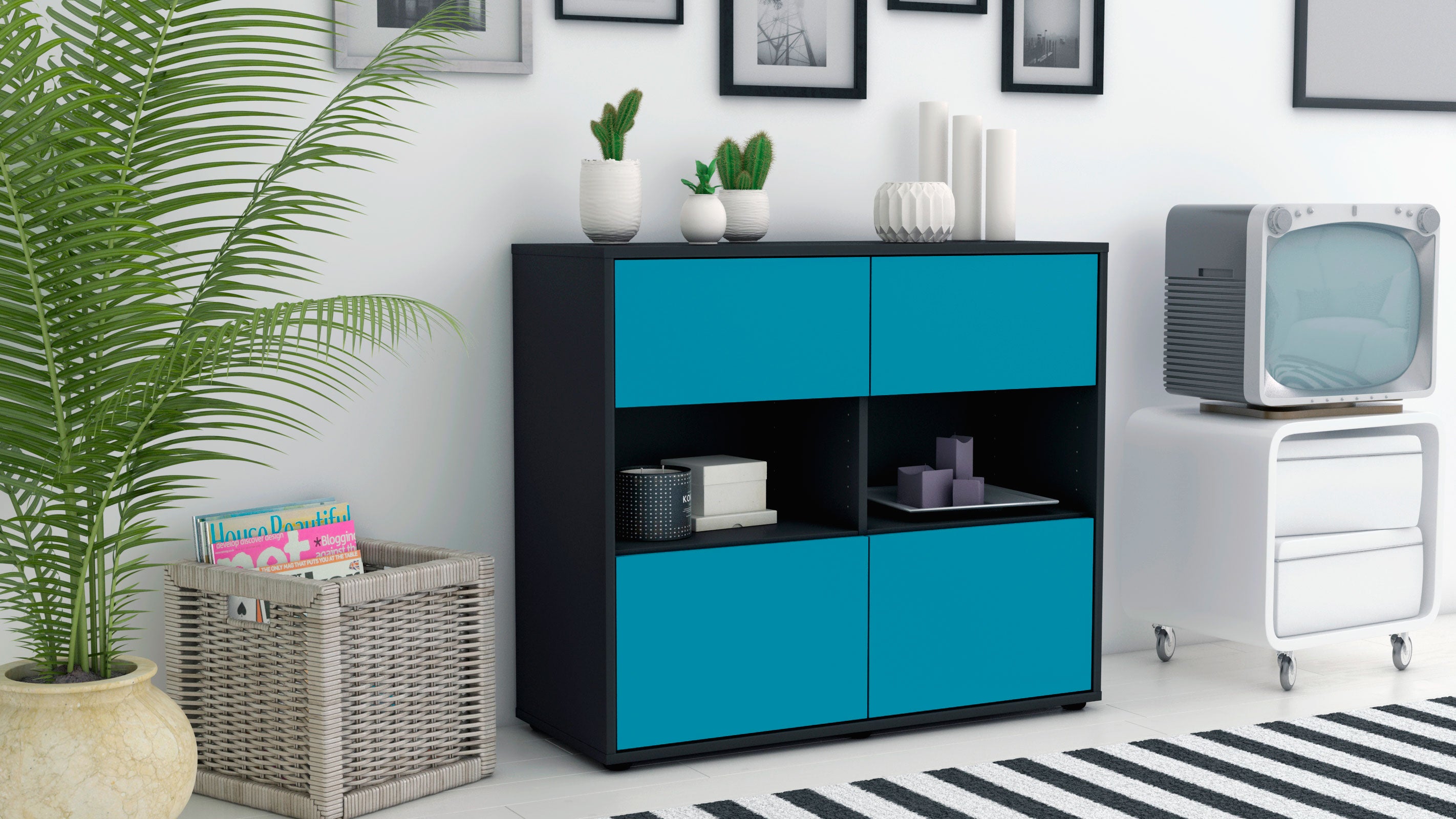 Sideboard - Carmen - Design Farbakzent - Freistehend mit Push to open  92 cm Anthrazit