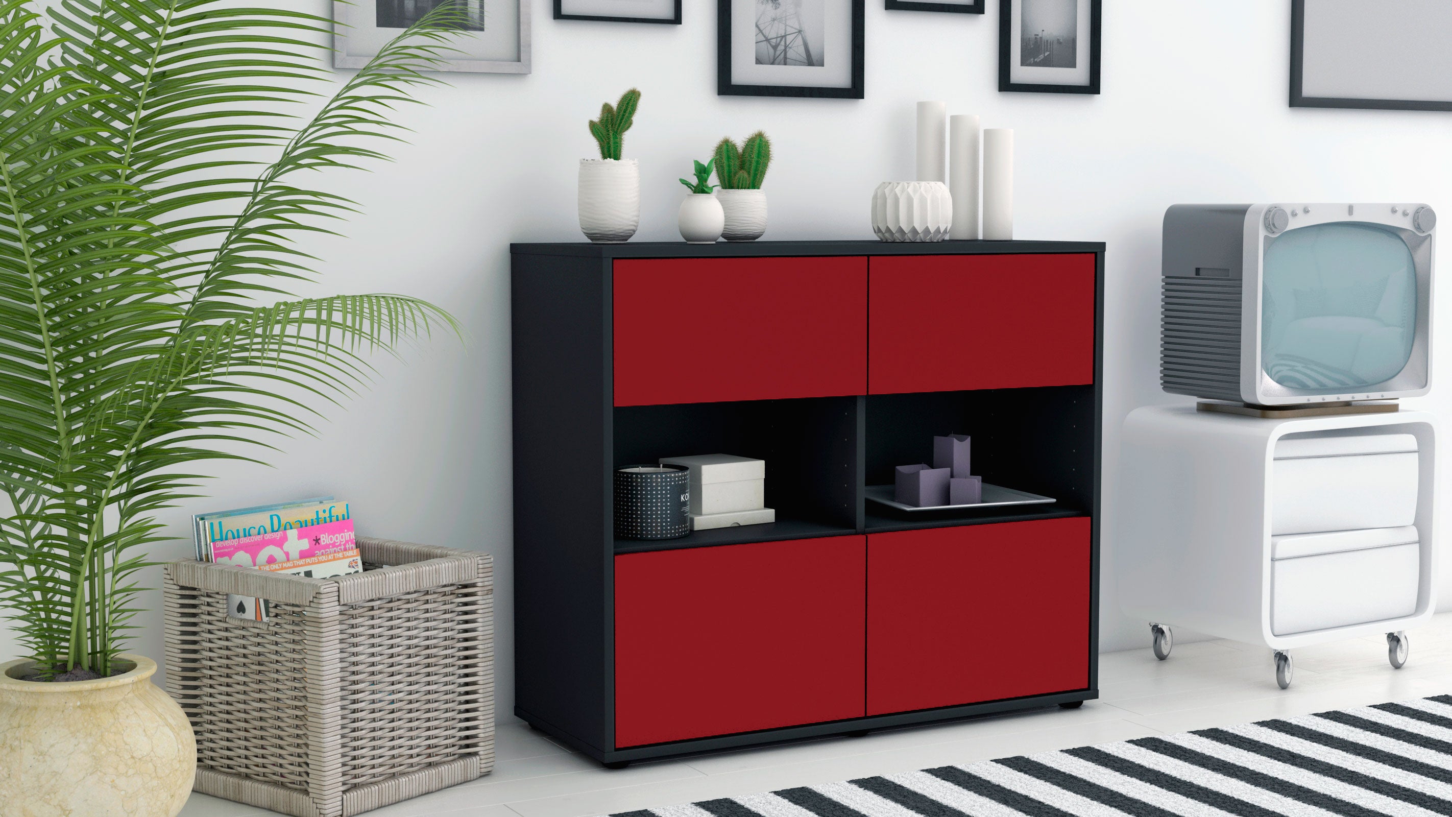 Sideboard - Carmen - Design Farbakzent - Freistehend mit Push to open  92 cm Anthrazit