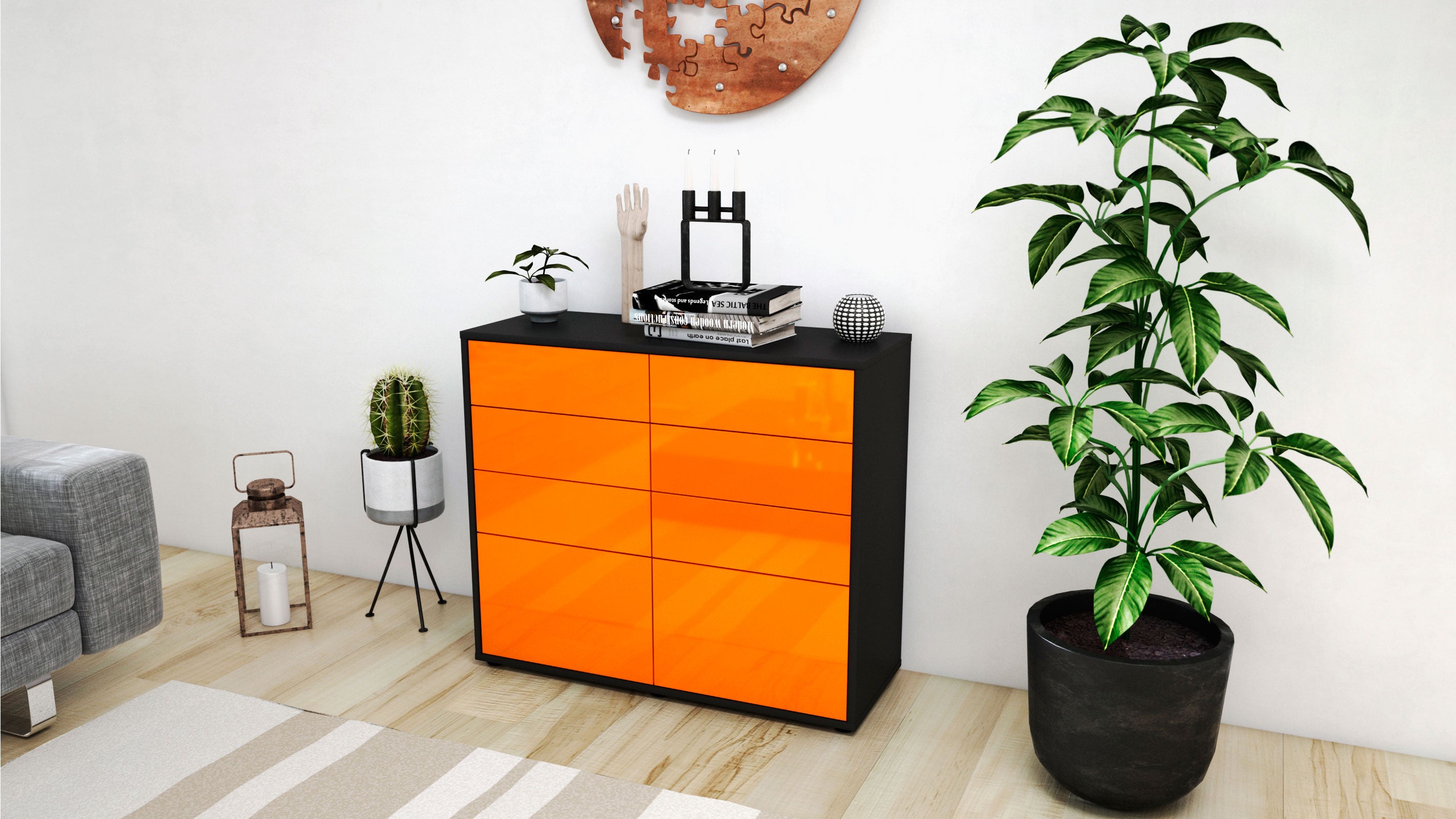 Sideboard - Celeste - Design Hochglanz - Freistehend mit Push to open  92 cm Anthrazit