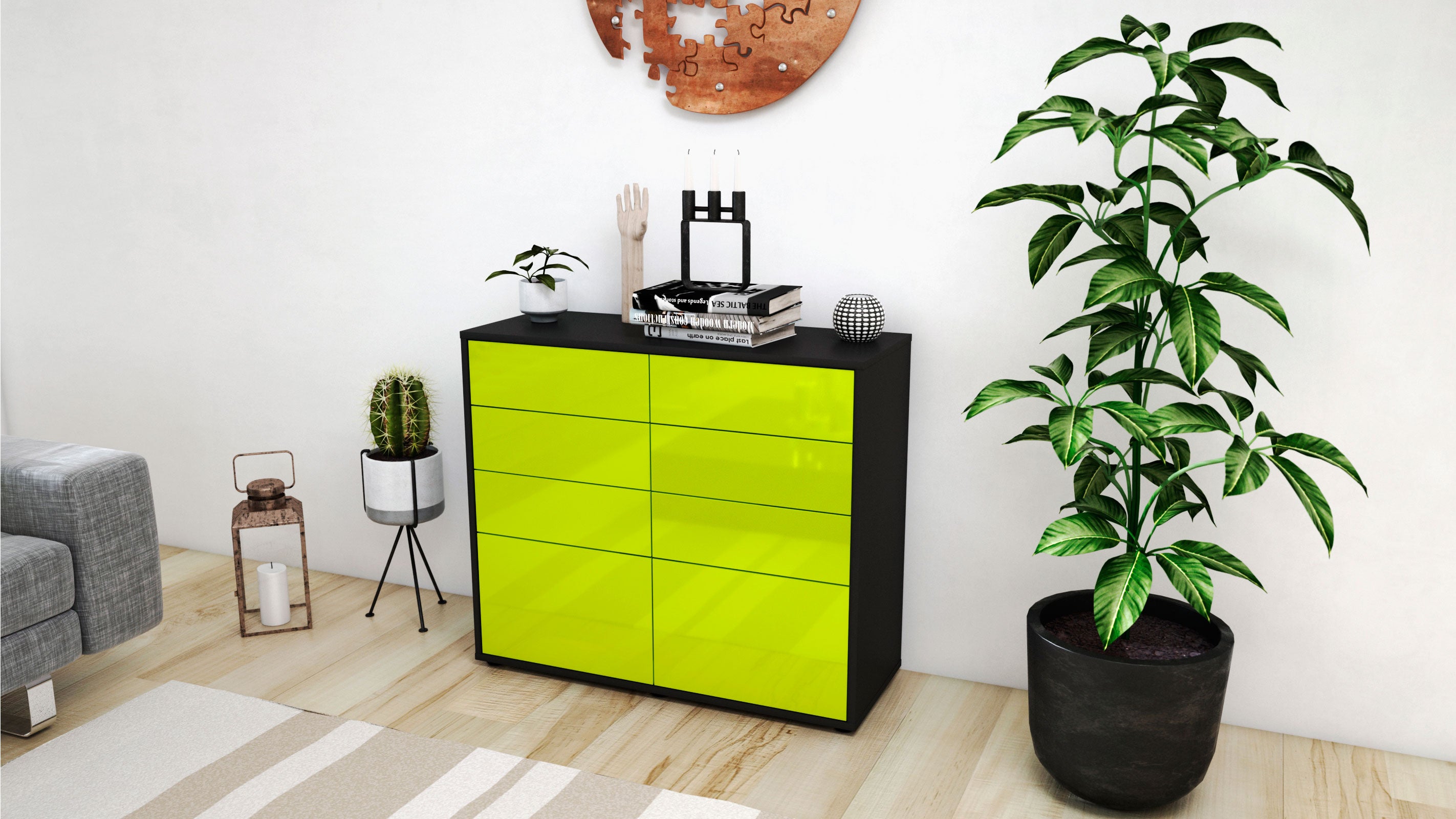 Sideboard - Celeste - Design Hochglanz - Freistehend mit Push to open  92 cm Anthrazit