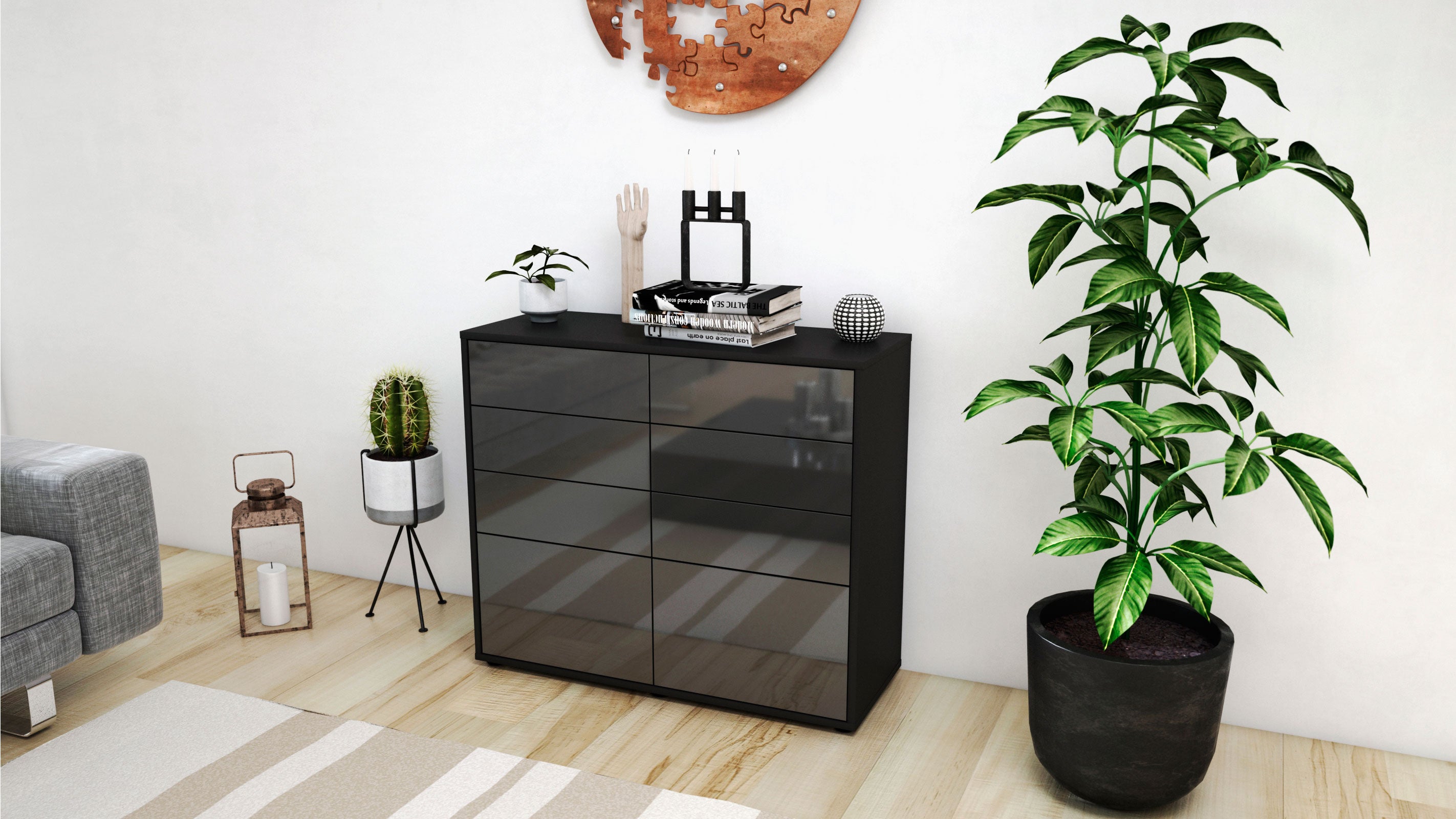 Sideboard - Celeste - Design Hochglanz - Freistehend mit Push to open  92 cm Anthrazit