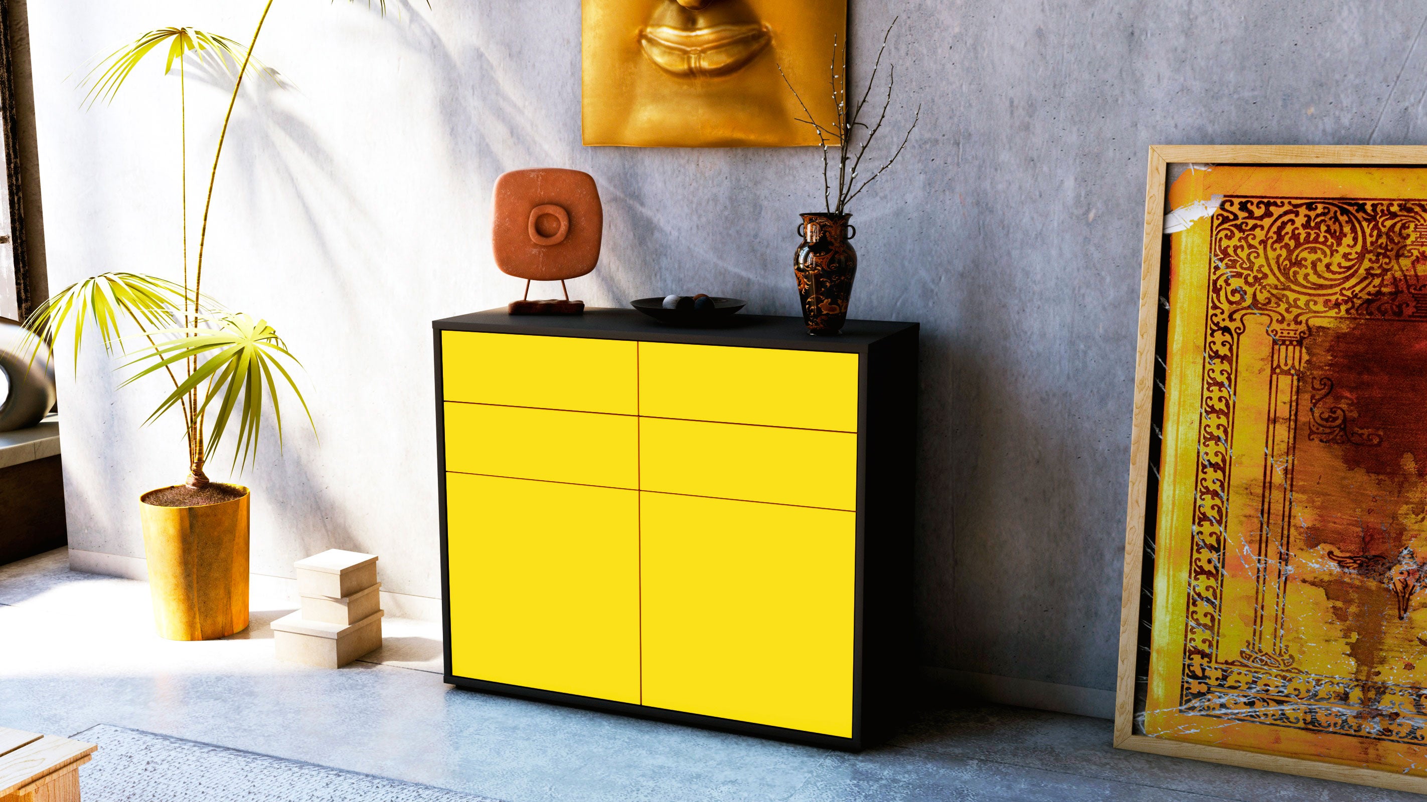 Sideboard - Celia - Design Farbakzent - Freistehend mit Push to open  92 cm Anthrazit