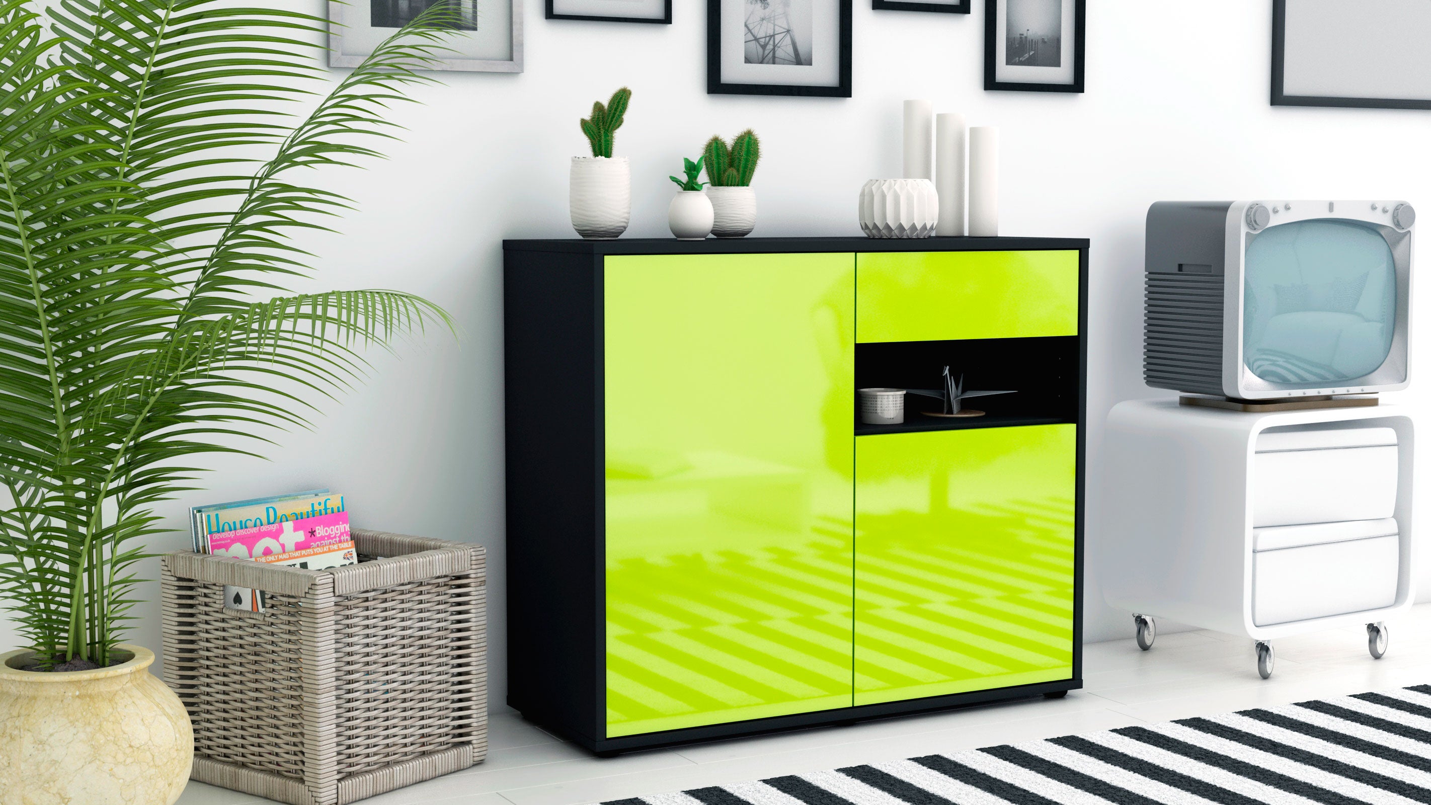 Sideboard - Charlotta - Design Hochglanz - Freistehend mit Push to open  92 cm Anthrazit