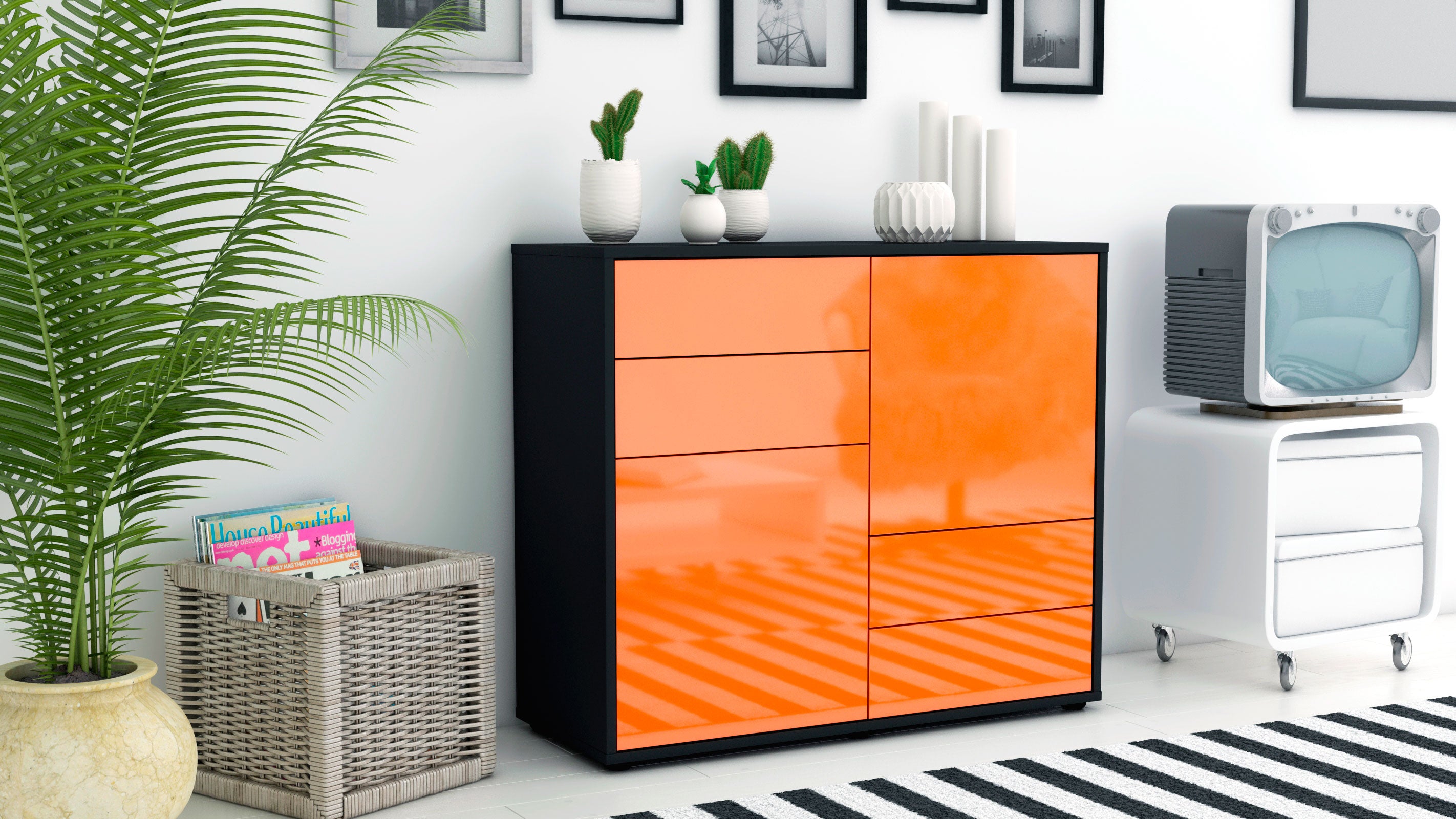 Sideboard - Ciara - Design Hochglanz - Freistehend mit Push to open  92 cm Anthrazit