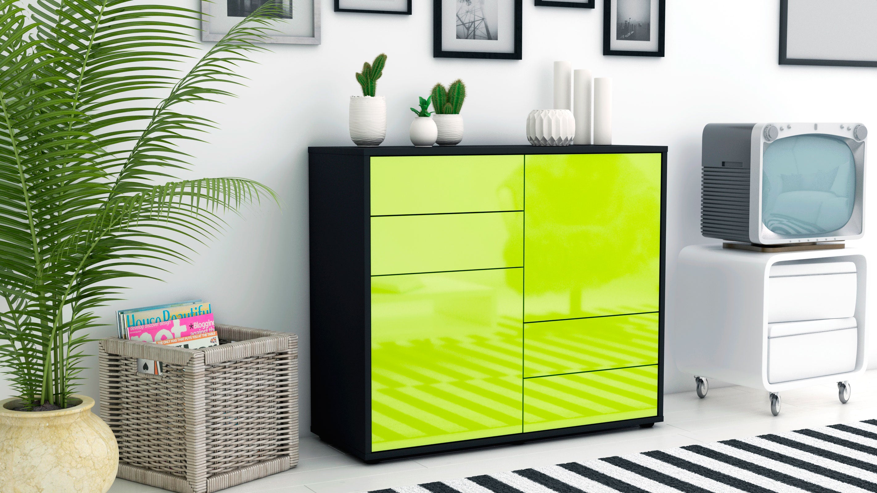 Sideboard - Ciara - Design Hochglanz - Freistehend mit Push to open  92 cm Anthrazit