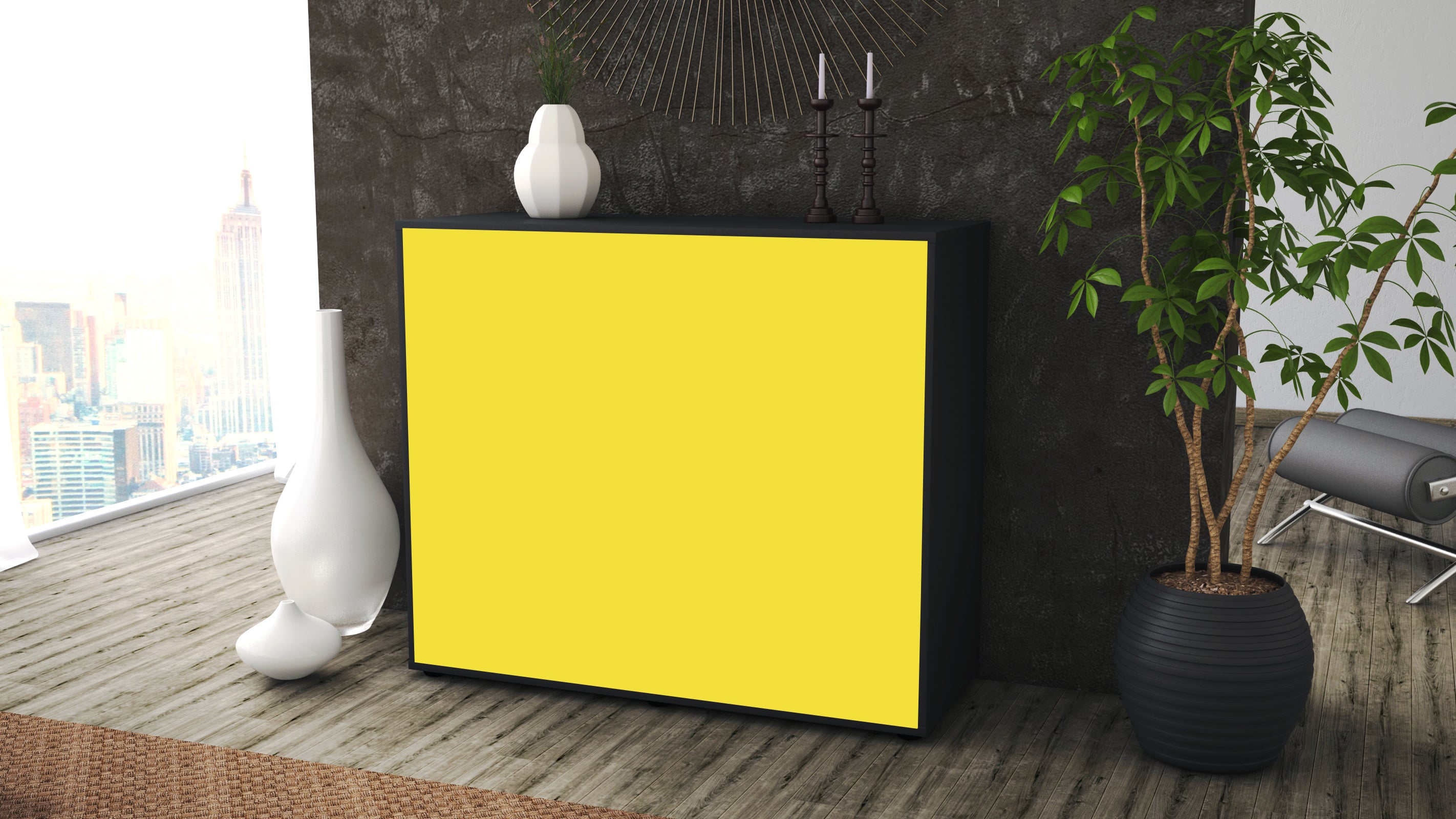 Sideboard - Corina - Design Farbakzent - Freistehend mit Push to open  92 cm Anthrazit