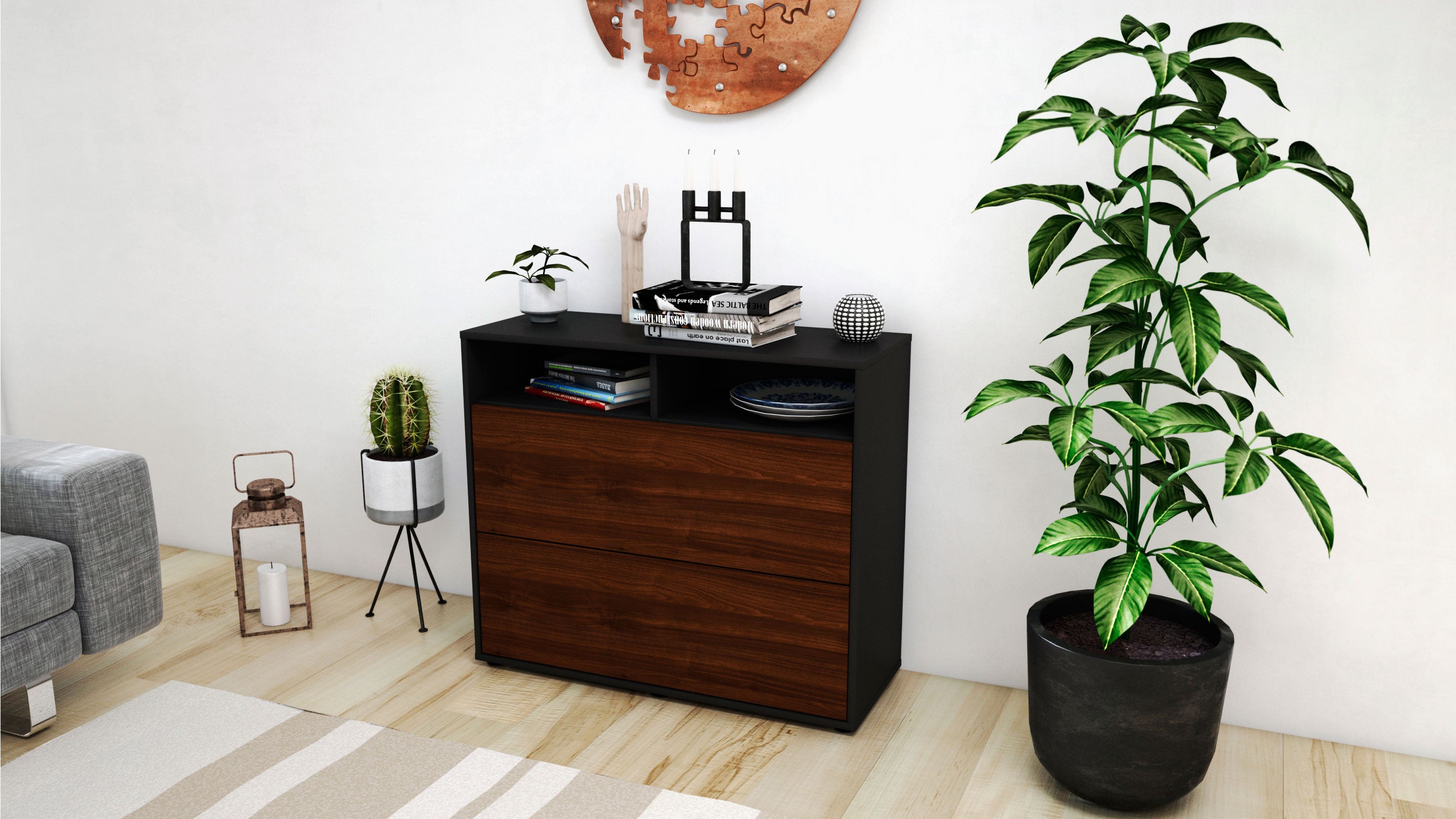 Sideboard - Cosma - Design Holzdekor - Freistehend mit Push to open  92 cm Anthrazit