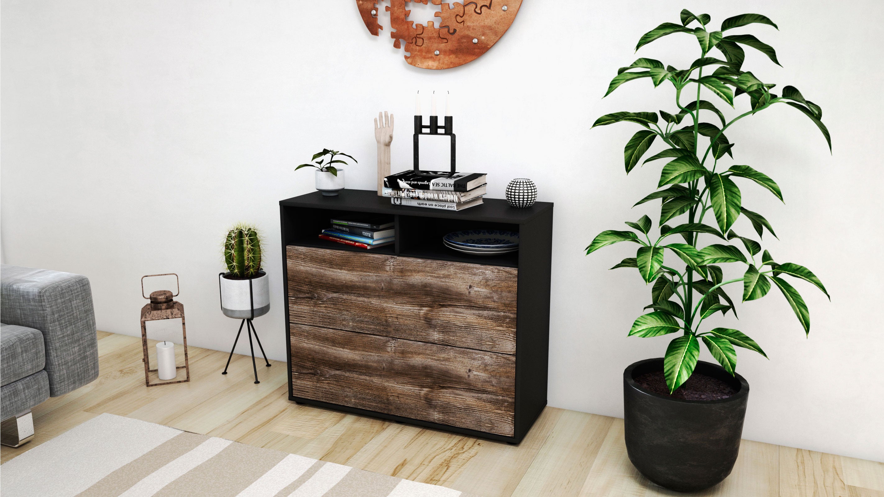 Sideboard - Cosma - Design Holzdekor - Freistehend mit Push to open  92 cm Anthrazit