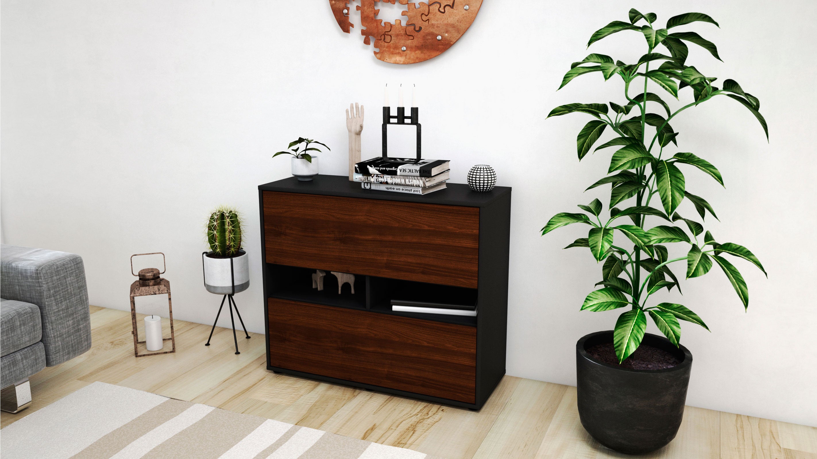 Sideboard - Dalia - Design Holzdekor - Freistehend mit Push to open  92 cm Anthrazit