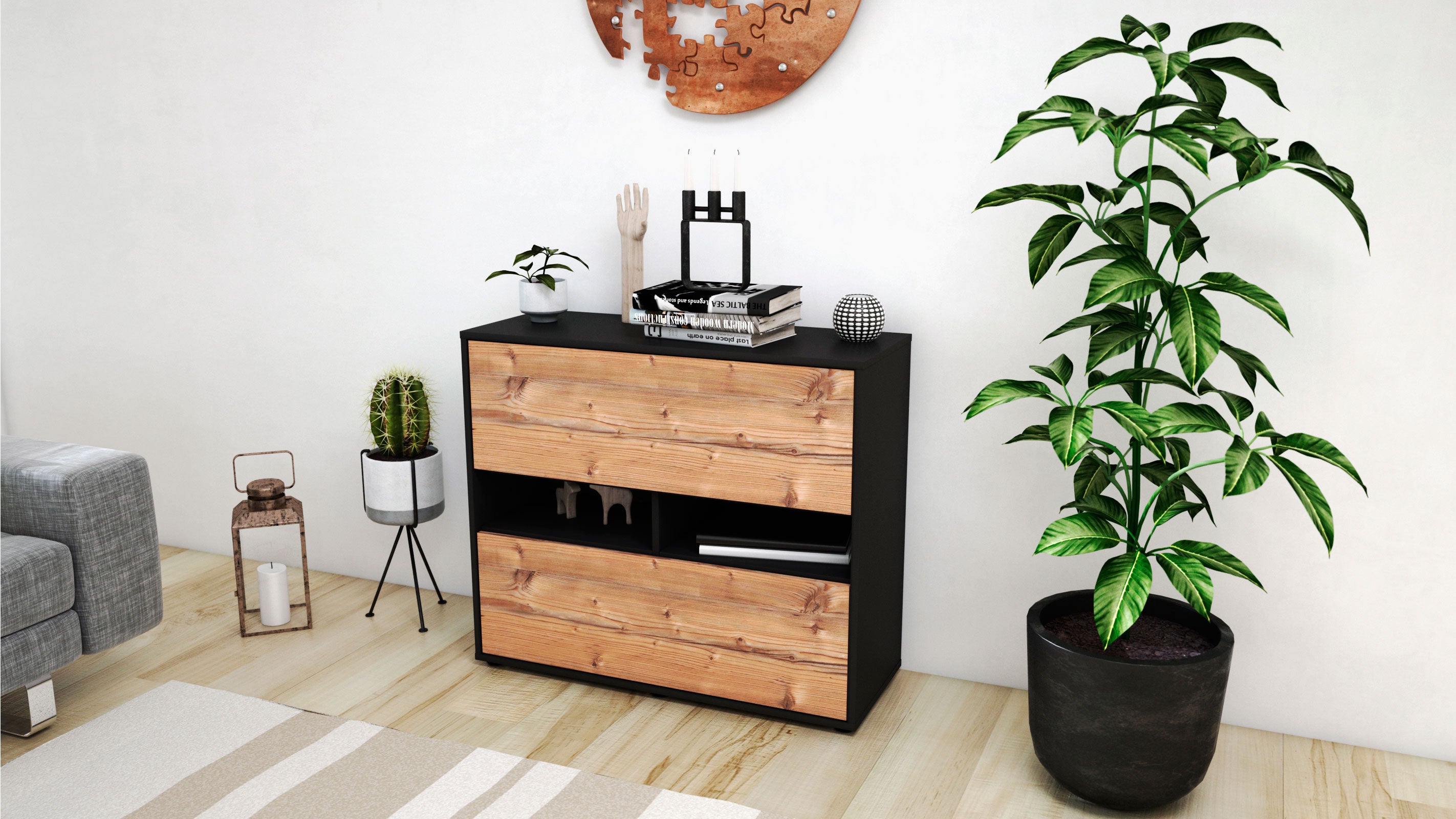 Sideboard - Dalia - Design Holzdekor - Freistehend mit Push to open  92 cm Anthrazit