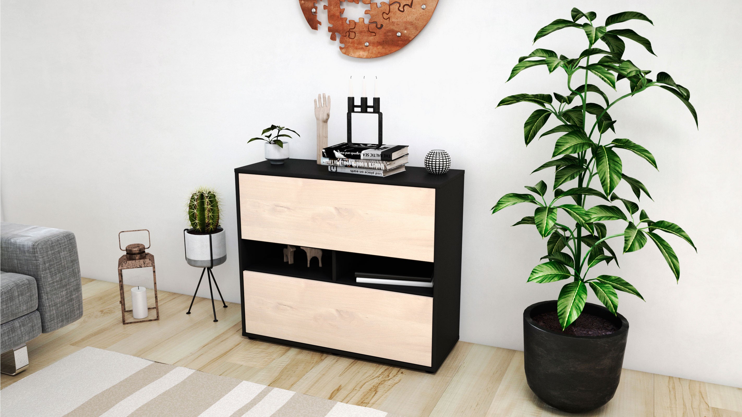 Sideboard - Dalia - Design Holzdekor - Freistehend mit Push to open  92 cm Anthrazit