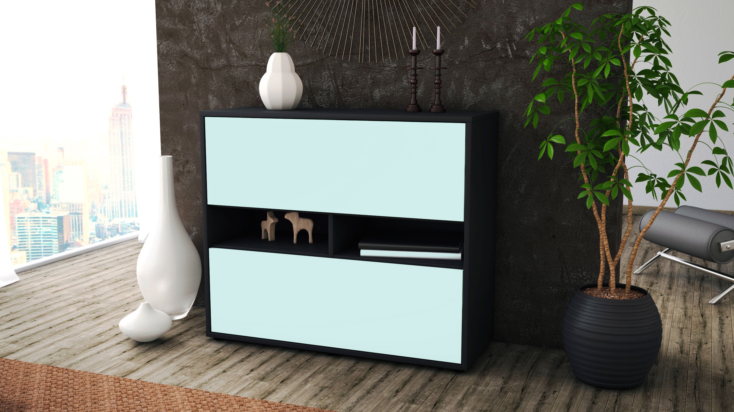 Sideboard - Dalia - Design Farbakzent - Freistehend mit Push to open  92 cm Anthrazit