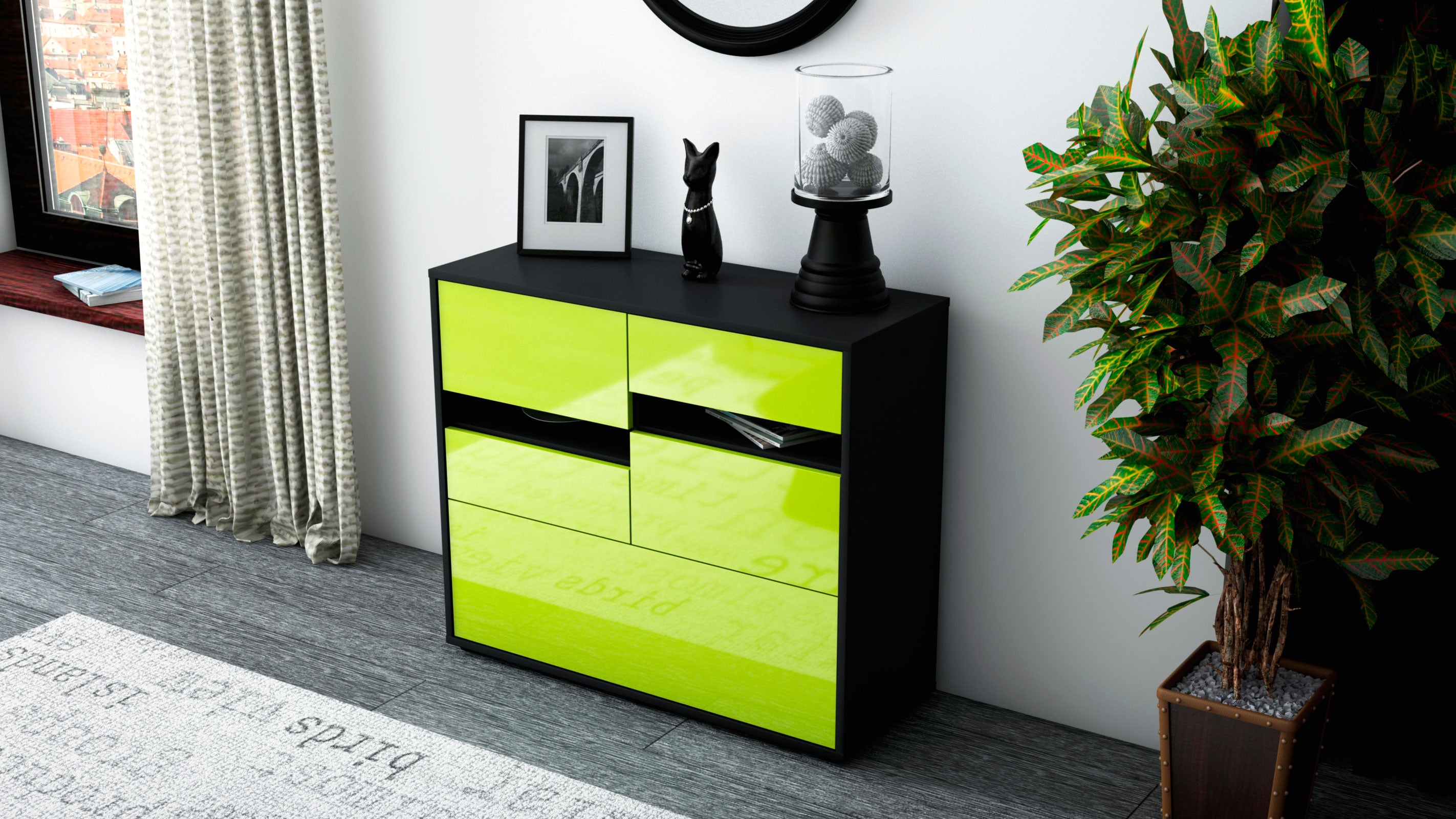 Sideboard - Daria - Design Hochglanz - Freistehend mit Push to open  92 cm Anthrazit