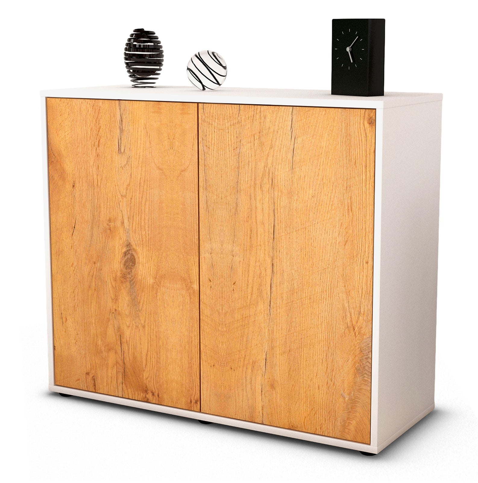 Sideboard - Blanka - Design Holzdekor - Freistehend mit Push to open  92 cm Weiss