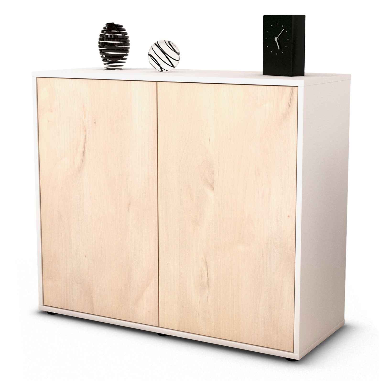 Sideboard - Blanka - Design Holzdekor - Freistehend mit Push to open  92 cm Weiss