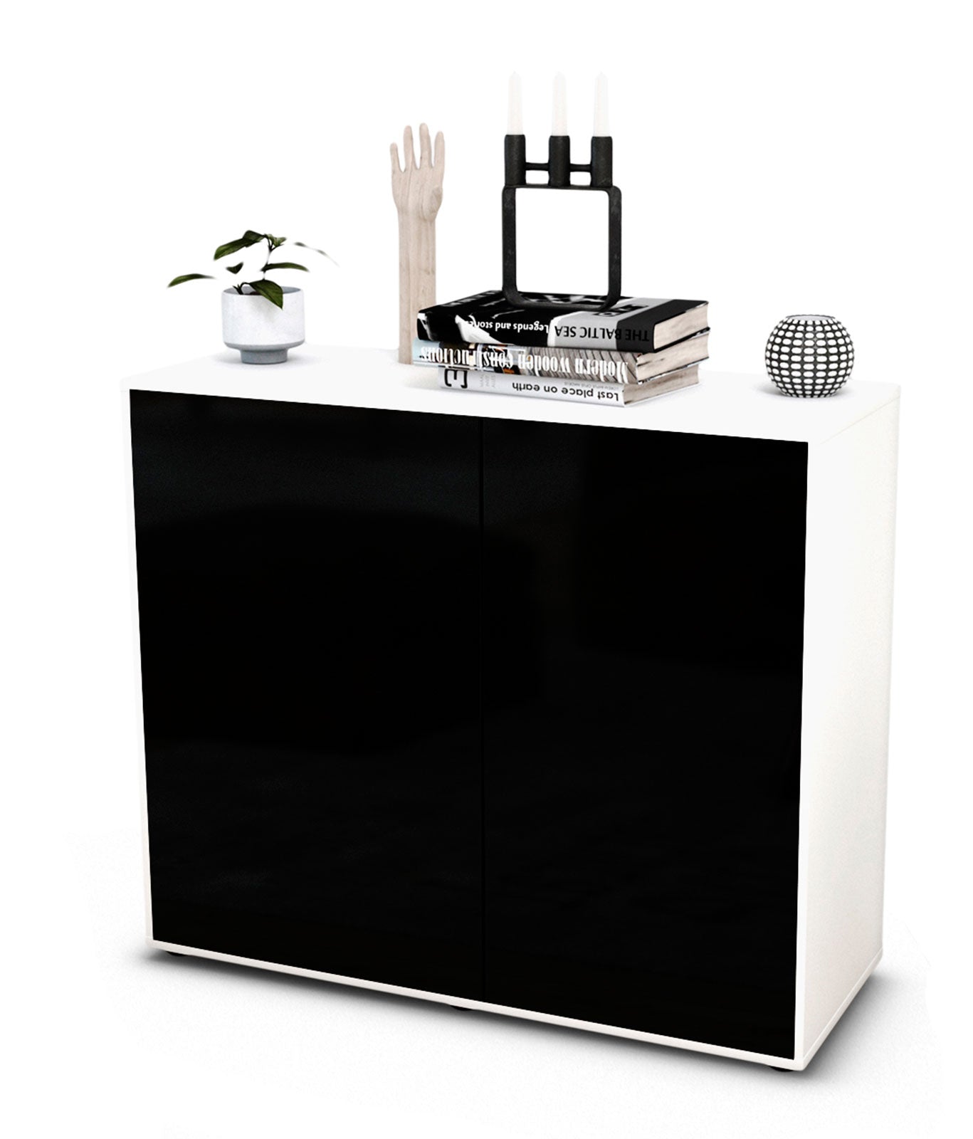 Sideboard - Blanka - Design Hochglanz - Freistehend mit Push to open  92 cm Weiss