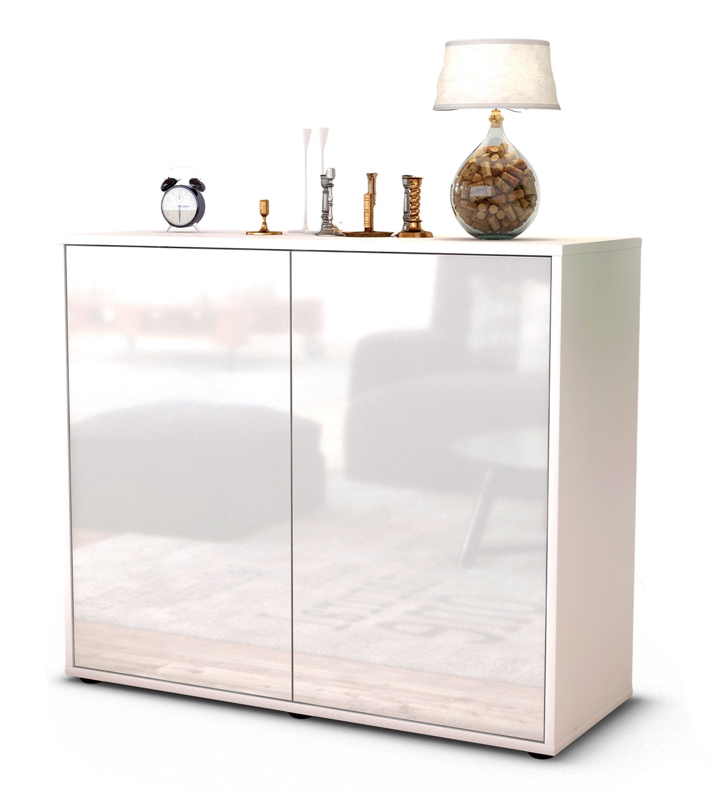 Sideboard - Blanka - Design Hochglanz - Freistehend mit Push to open  92 cm Weiss