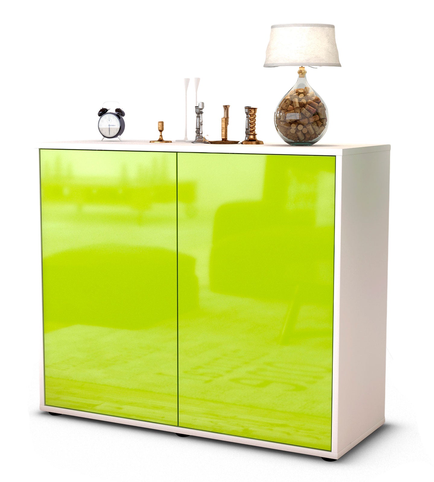 Sideboard - Blanka - Design Hochglanz - Freistehend mit Push to open  92 cm Weiss