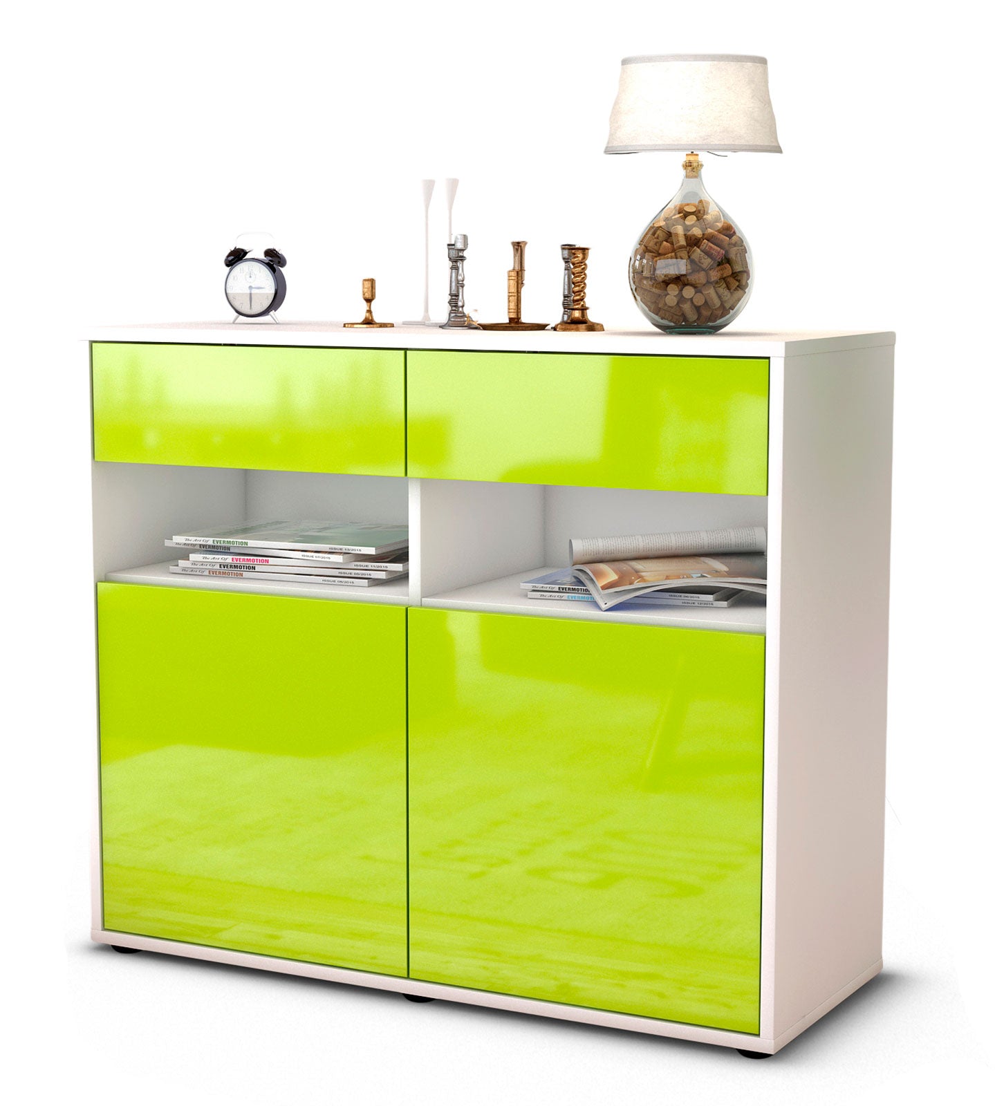 Sideboard - Bruna - Design Hochglanz - Freistehend mit Push to open  92 cm Weiss