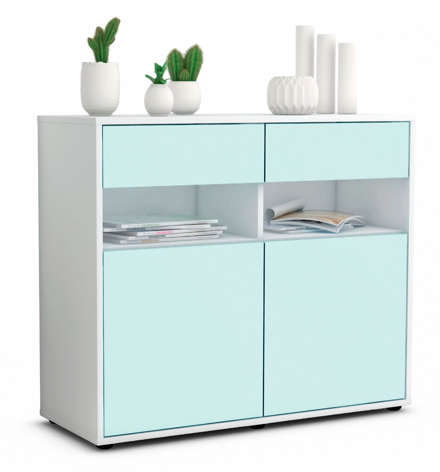 Sideboard - Bruna - Design Farbakzent - Freistehend mit Push to open  92 cm Weiss