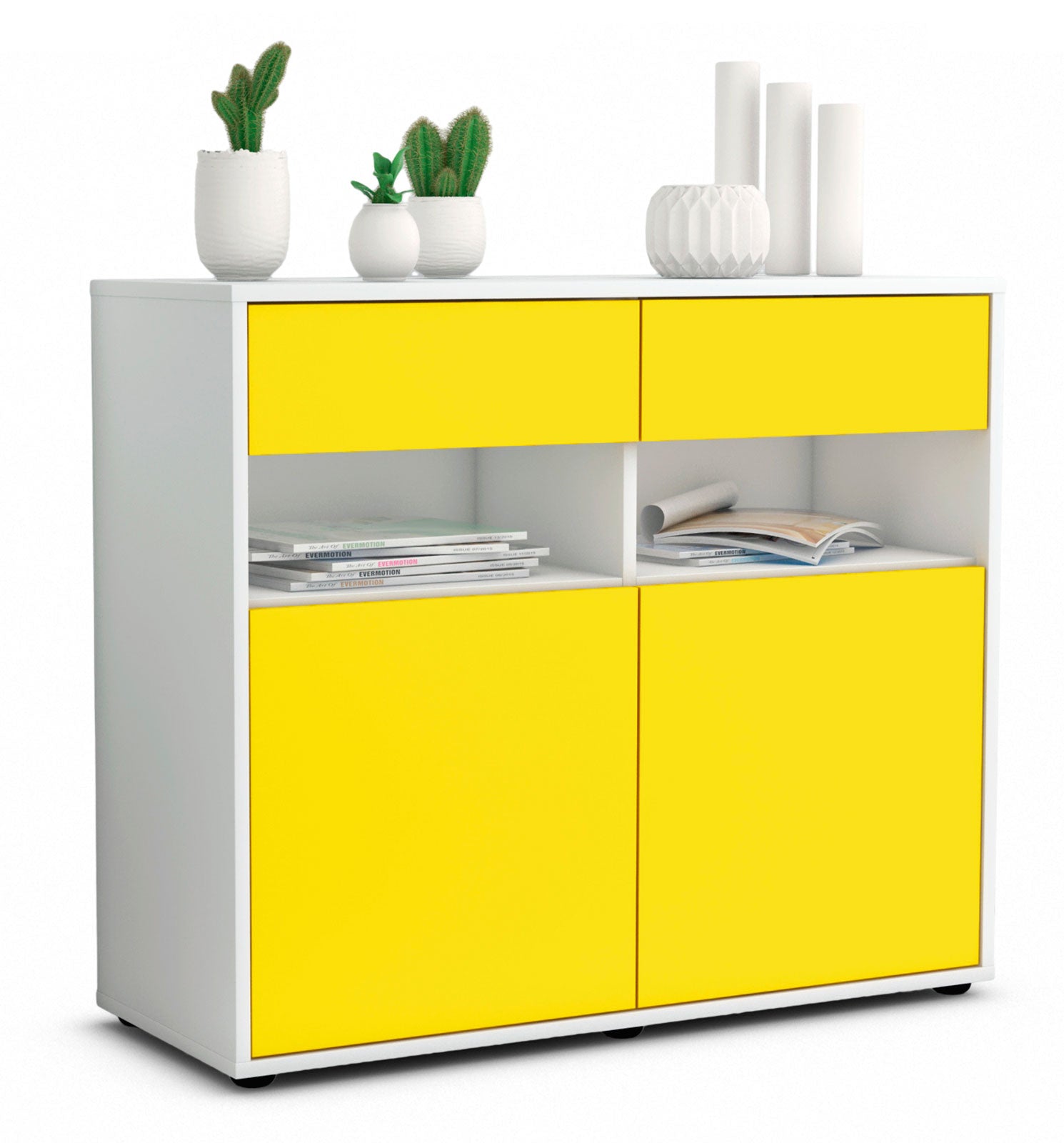 Sideboard - Bruna - Design Farbakzent - Freistehend mit Push to open  92 cm Weiss