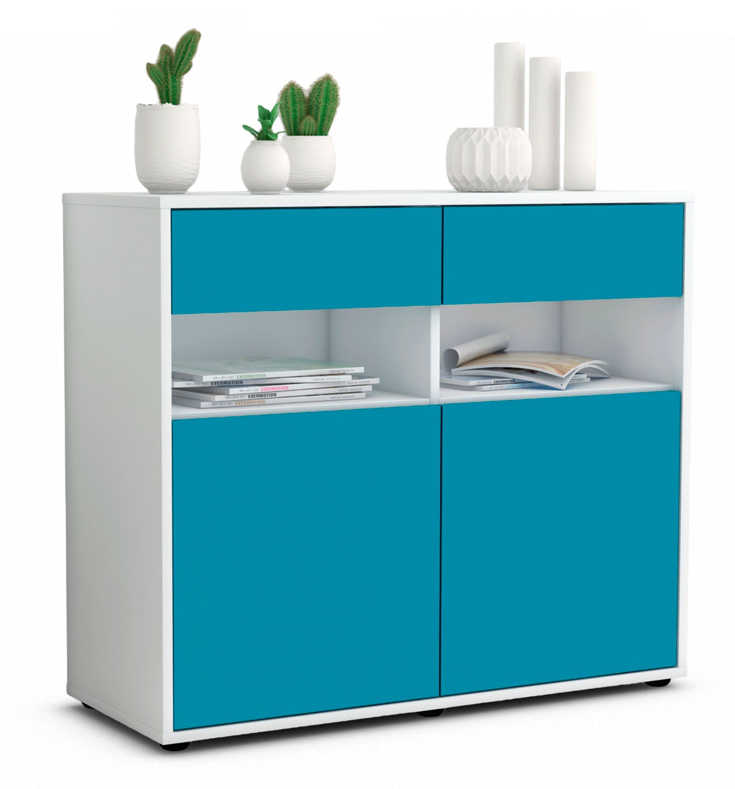 Sideboard - Bruna - Design Farbakzent - Freistehend mit Push to open  92 cm Weiss