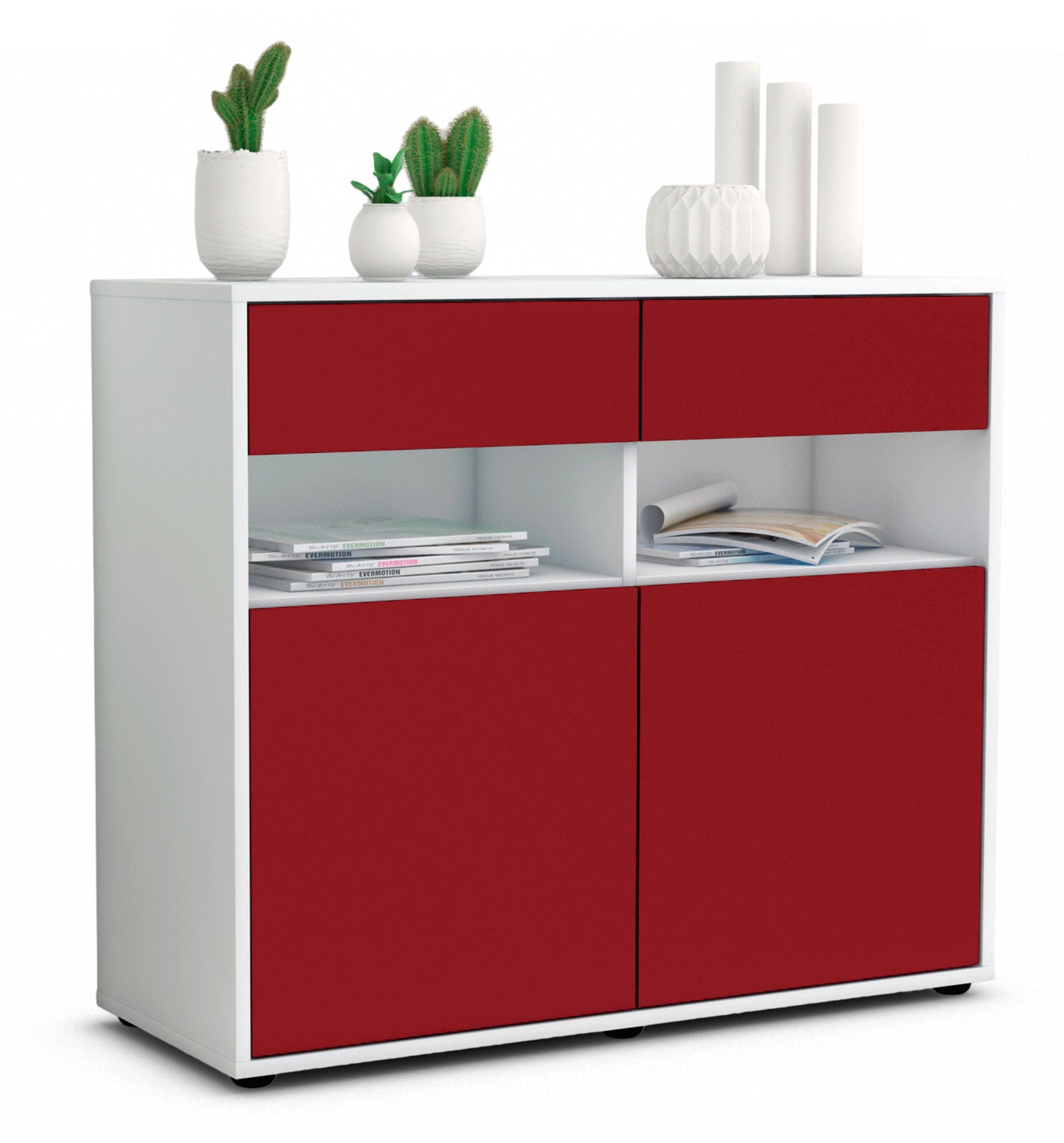 Sideboard - Bruna - Design Farbakzent - Freistehend mit Push to open  92 cm Weiss