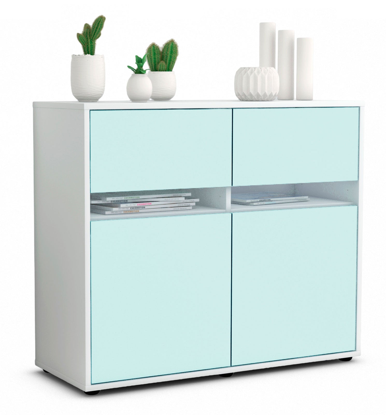 Sideboard - Brunilde - Design Farbakzent - Freistehend mit Push to open  92 cm Weiss