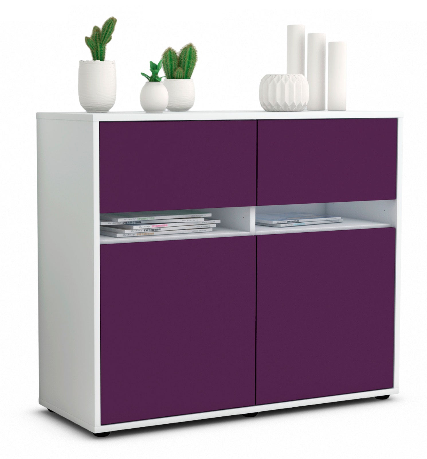 Sideboard - Brunilde - Design Farbakzent - Freistehend mit Push to open  92 cm Weiss